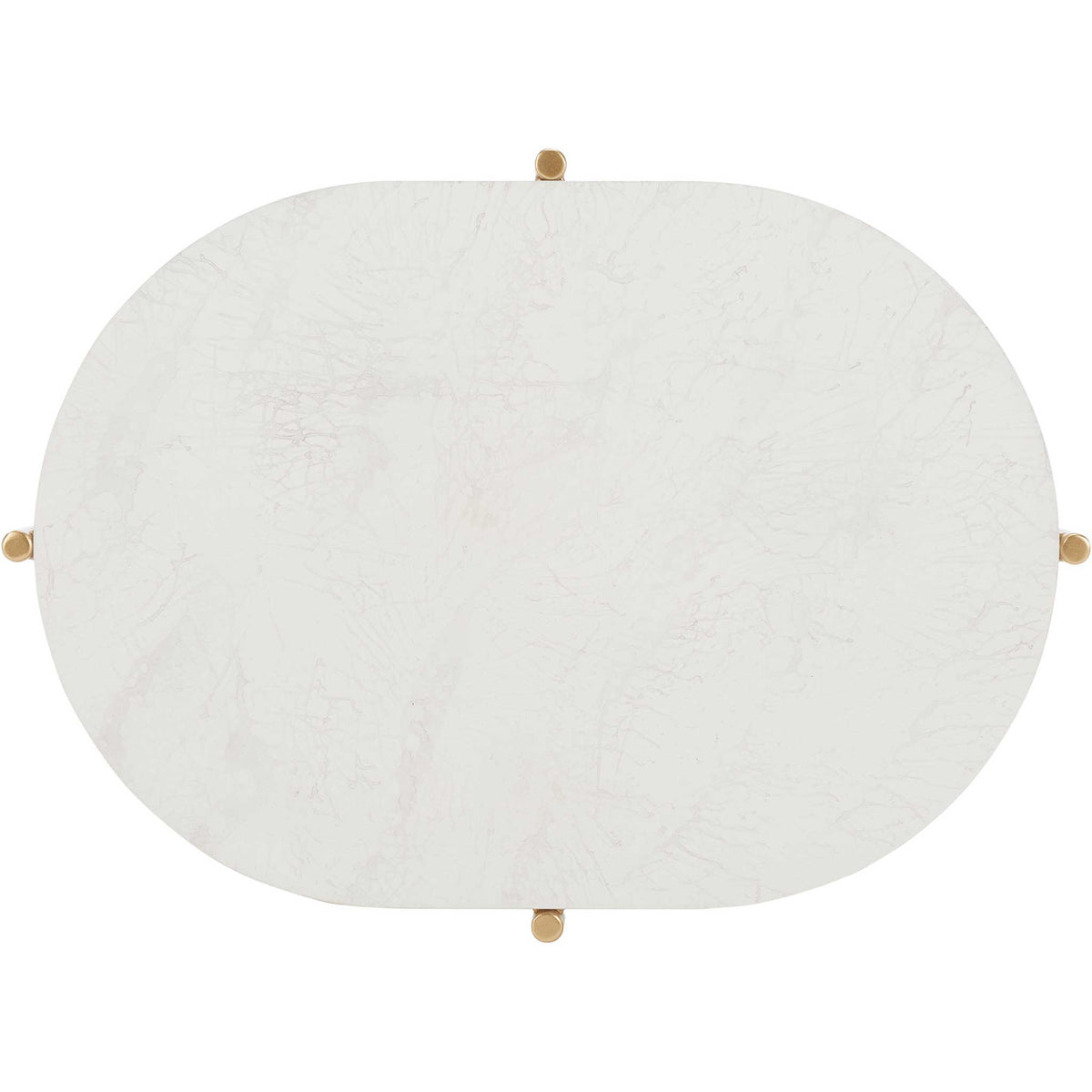 Oval white faux marble tabletop with soft gray veining, framed by a thin gold rim. || ACC2501A || top_studio