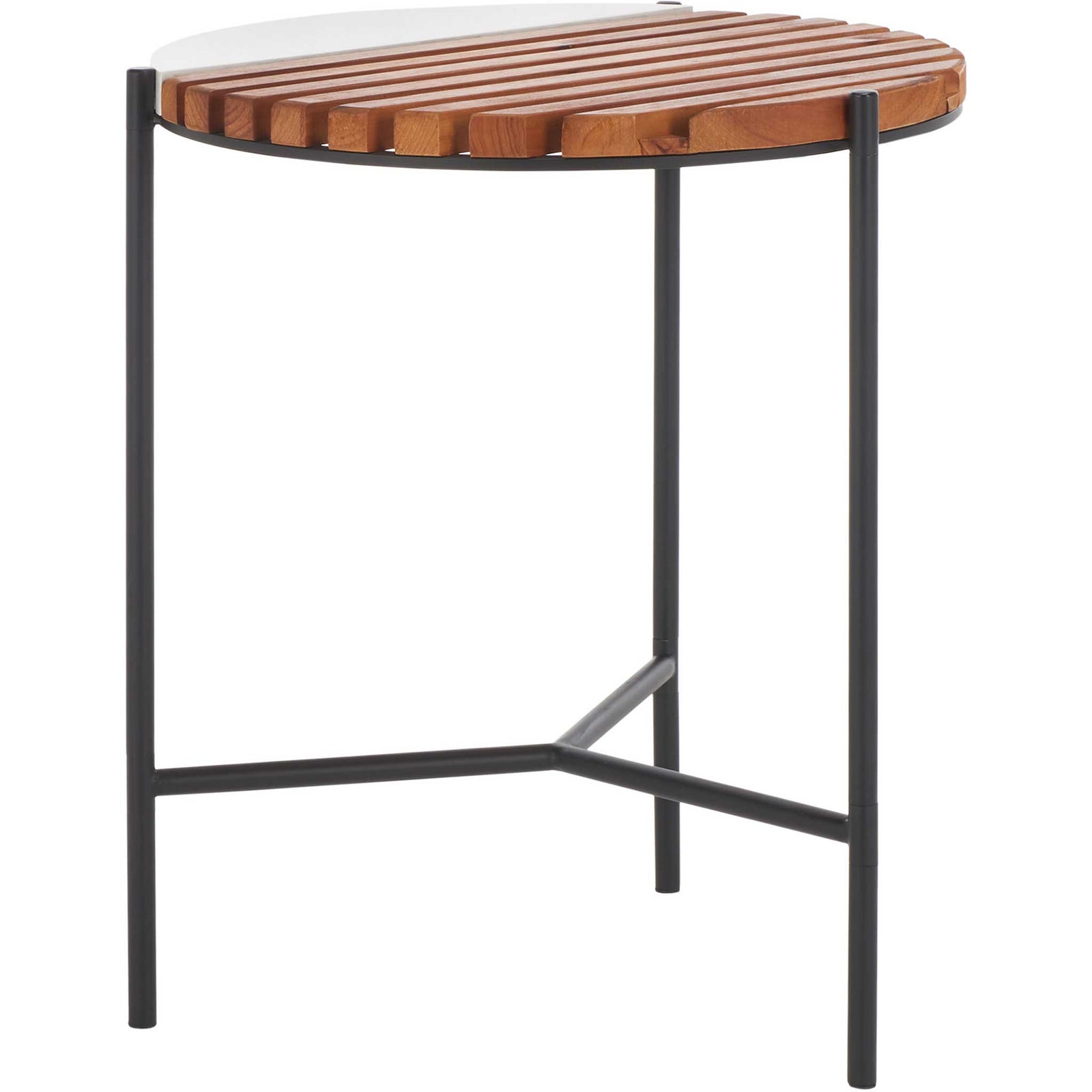 Mixed-material tabletop stands on a minimalist black tripod base || ACC2502A || back_angle_studio