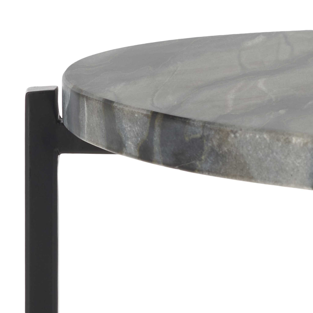 Polished gray-black marble top with organic veining over a slim matte black frame || ACC4604A || detail_studio