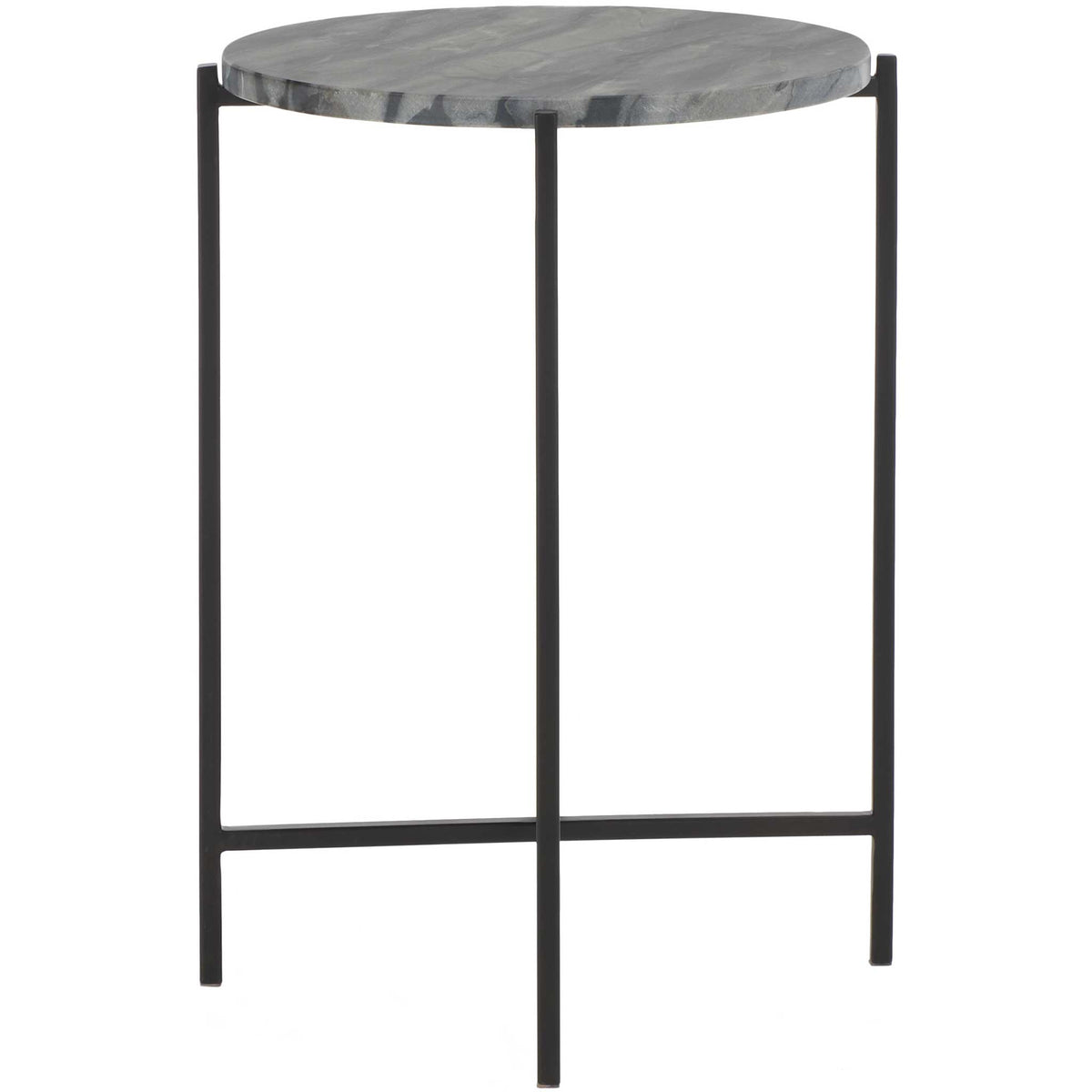Round gray-black marble accent table with minimalist matte black cross base || ACC4604A || front_studio