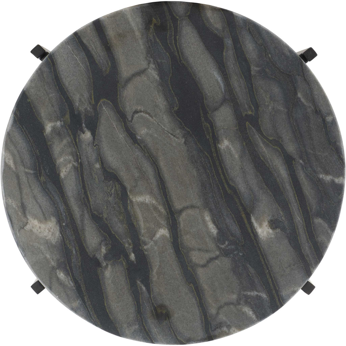 Round marble tabletop showcasing layered gray and black striations || ACC4604A || top_studio