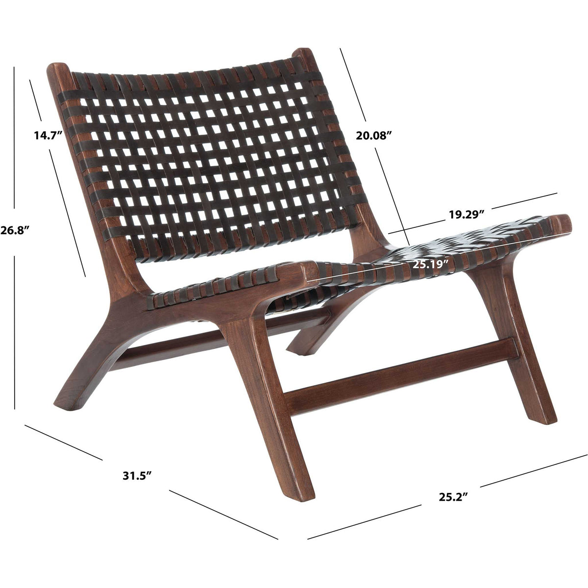 At 31.5 inches wide, this dark leather chair offers a woven seat and a low, 26.8-inch profile.