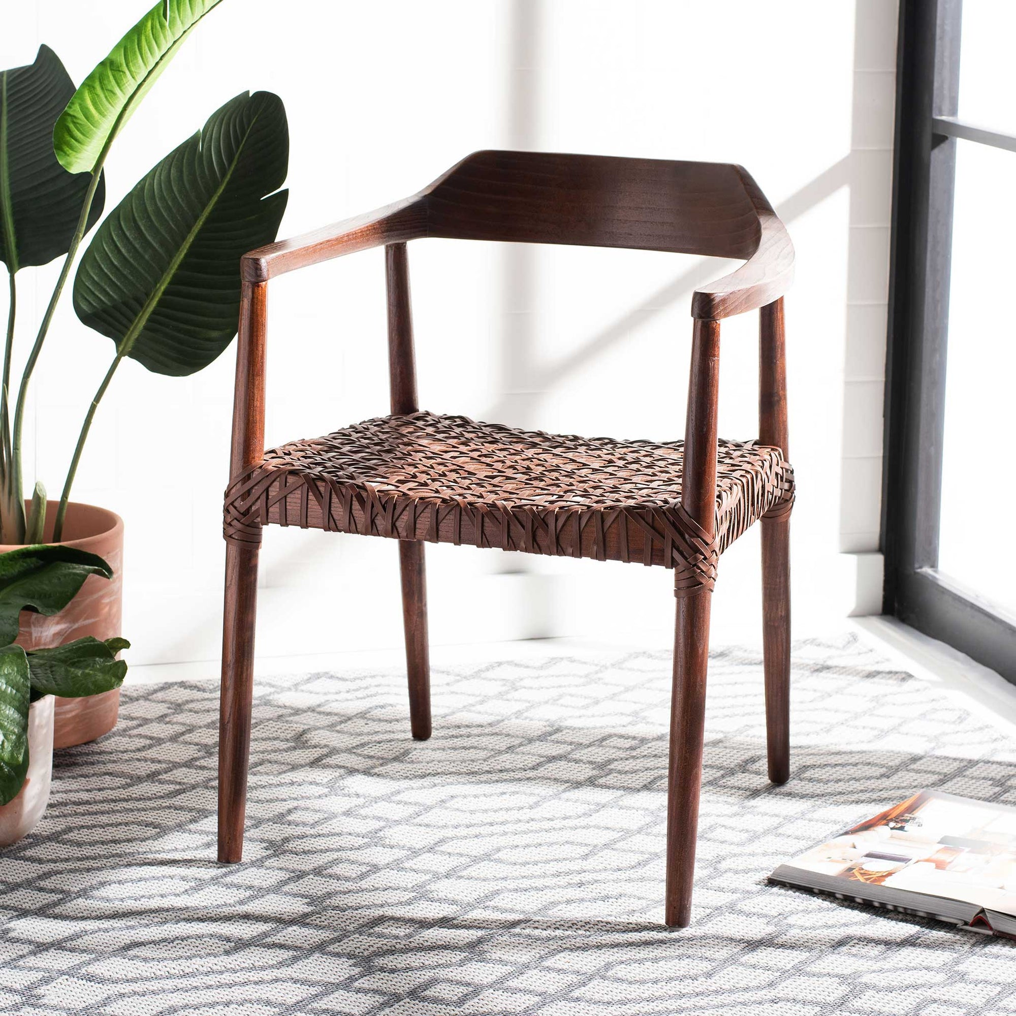 Murray Leather Woven Accent Chair Walnut/Cognac