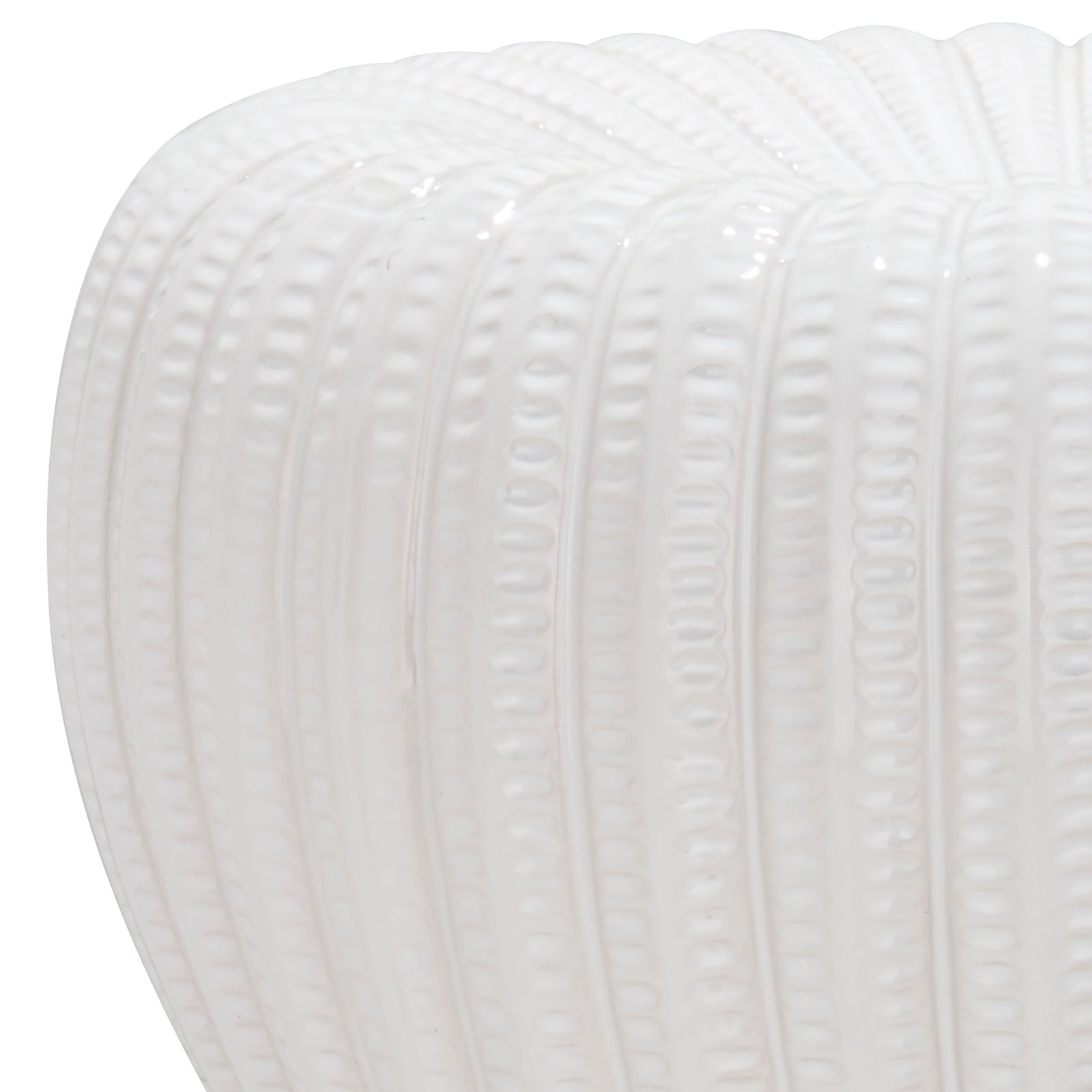 Glossy white ceramic highlights raised beading and graceful vertical fluting. || ACS4518A || detail_studio