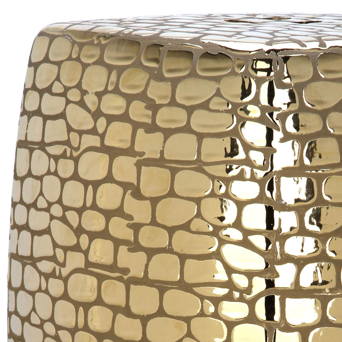 Reflective gold glaze accentuates the stool's irregular tile-inspired pattern || ACS4544A || swatch_studio