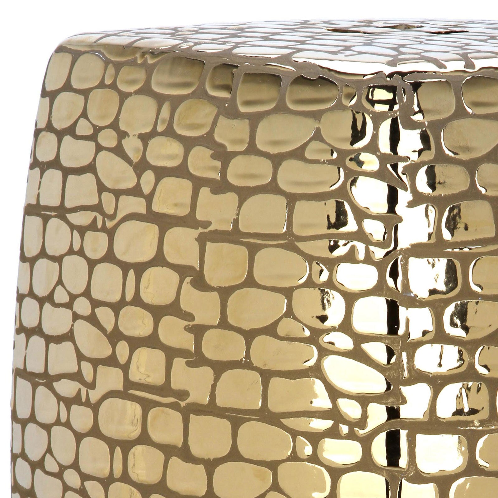 Reflective gold glaze accentuates the stool's irregular tile-inspired pattern || ACS4544A || swatch_studio