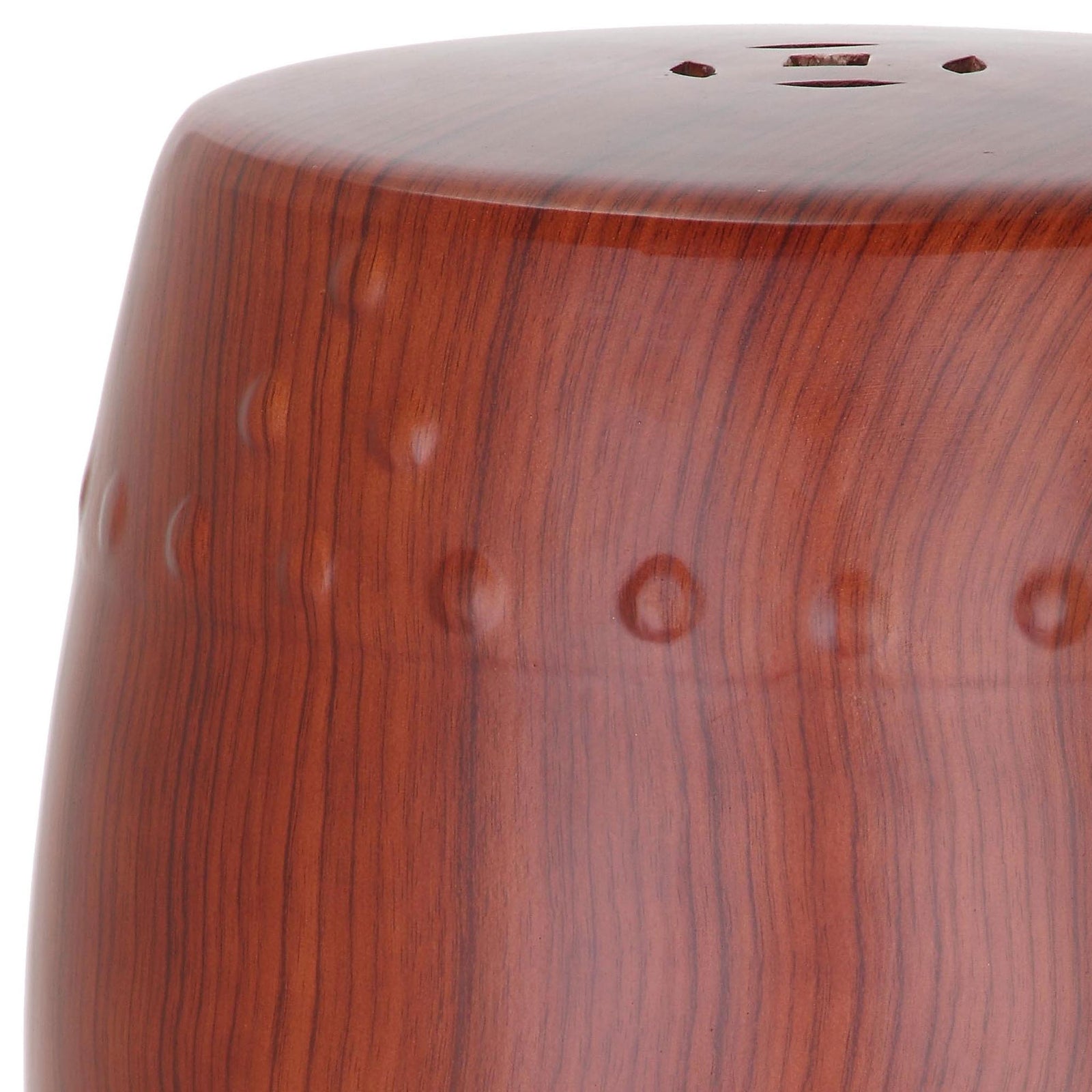 Reddish-brown wood-grain glaze and raised stud accents give the curved ceramic top a polished finish. || ACS4552C || swatch_studio