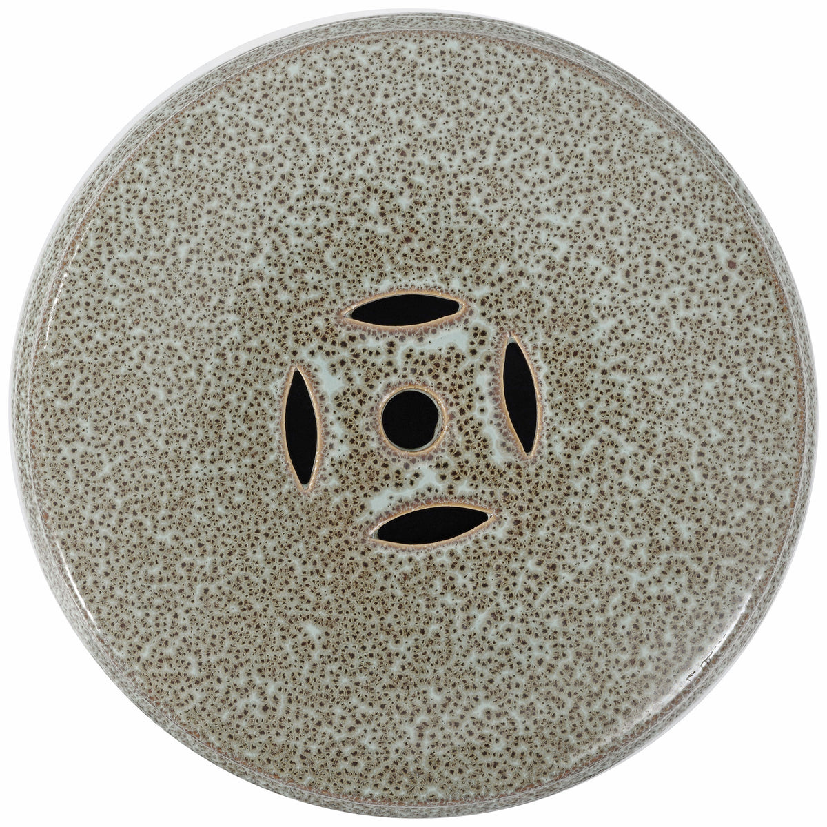 A speckled blue-gray ceramic seat features four oval openings around a small center vent. || ACS4575B || top_studio
