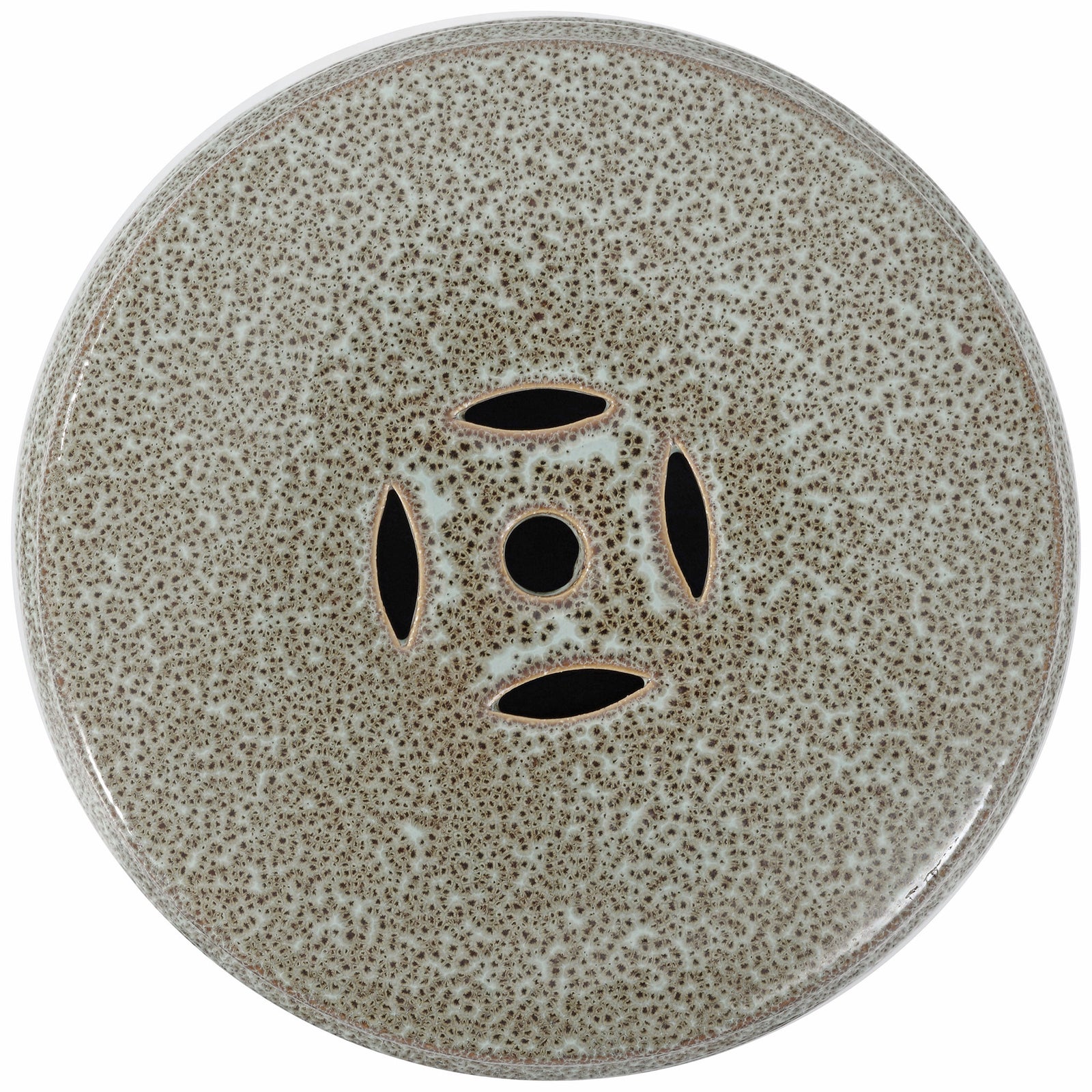 A speckled blue-gray ceramic seat features four oval openings around a small center vent. || ACS4575B || top_studio