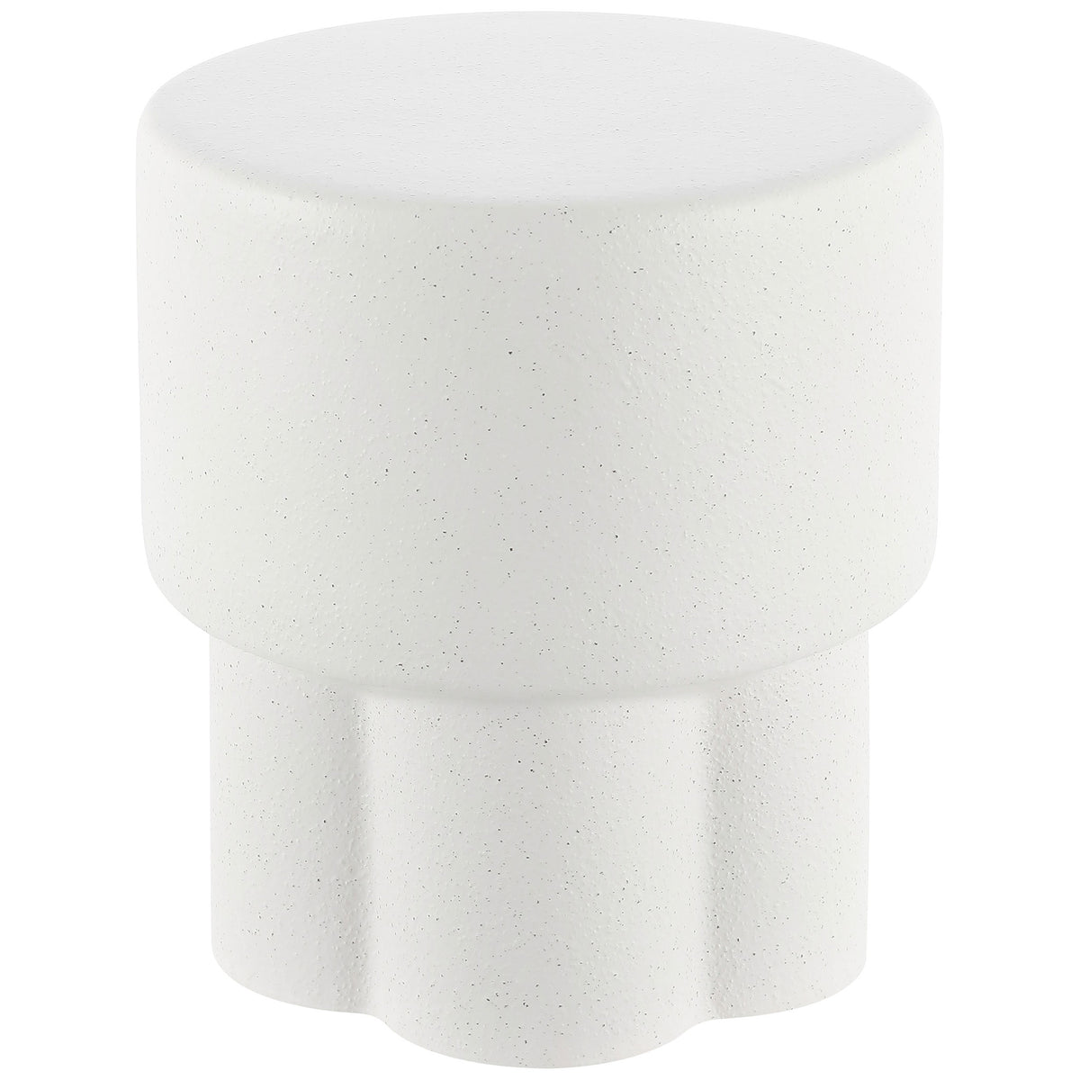 White speckled ceramic garden stool combines a broad round seat with a fluted base || ACS4593B || front_studio