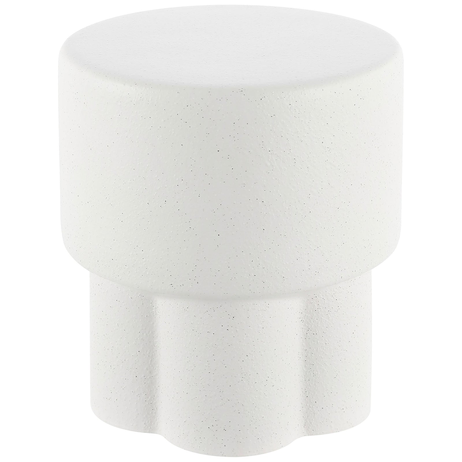 White speckled ceramic garden stool combines a broad round seat with a fluted base || ACS4593B || front_studio