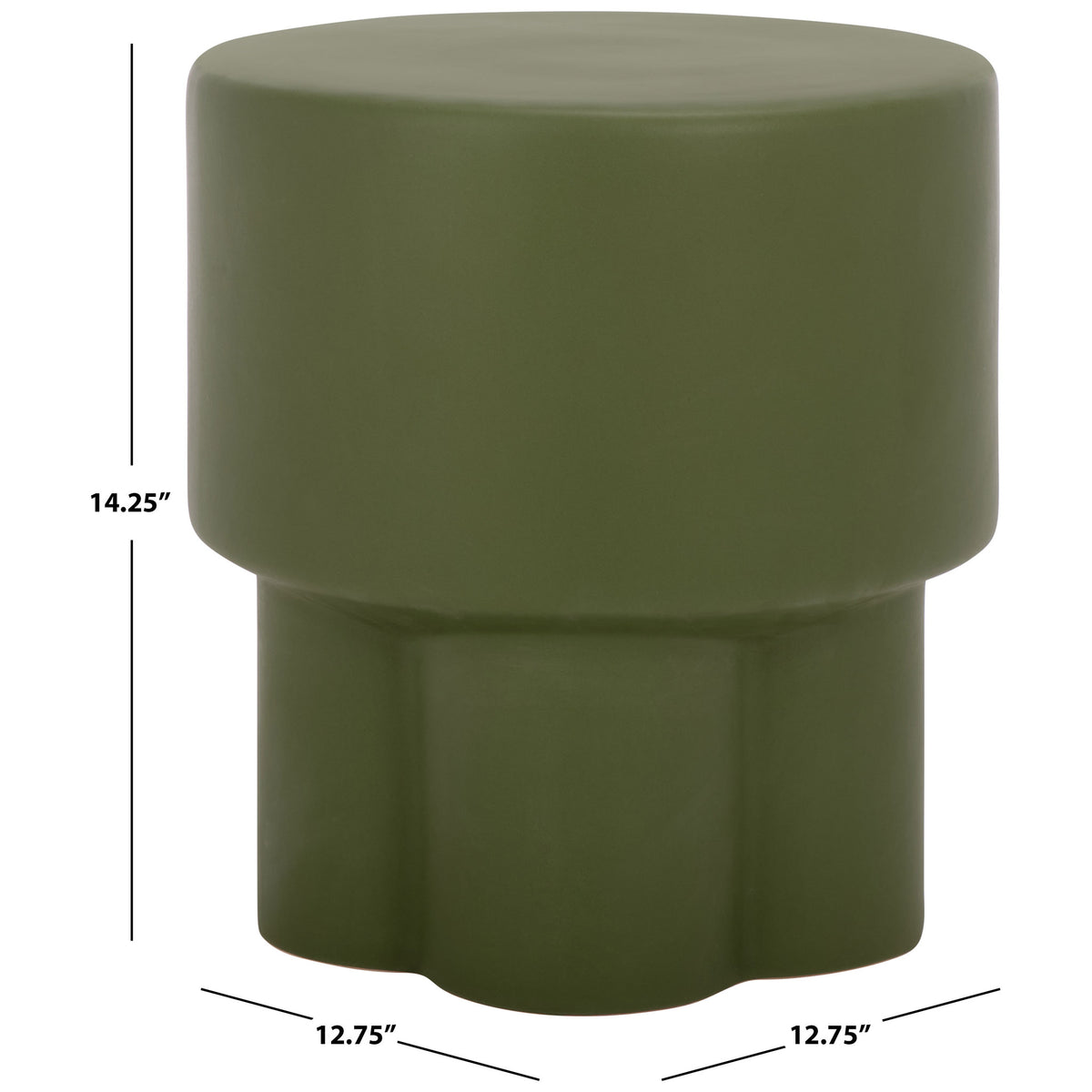 Moss green ceramic garden stool measures 12.75 inches across and 14.25 inches high