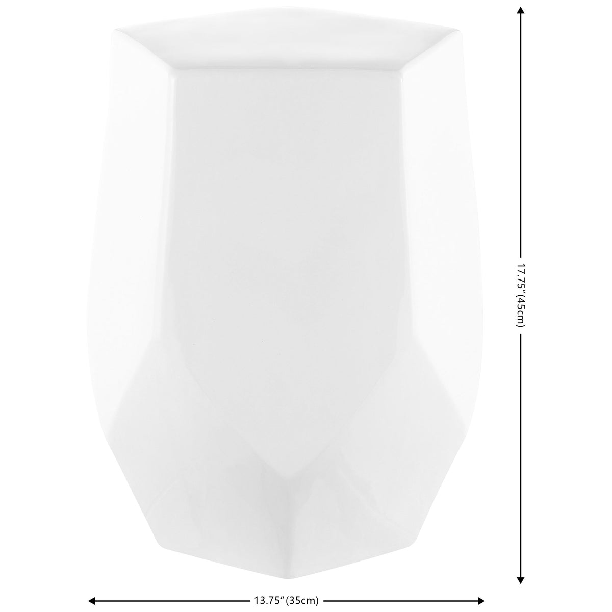 This sculpted white ceramic stool stands 17.75 inches tall and measures 13.75 inches wide || ACS4596A || dimension_studio