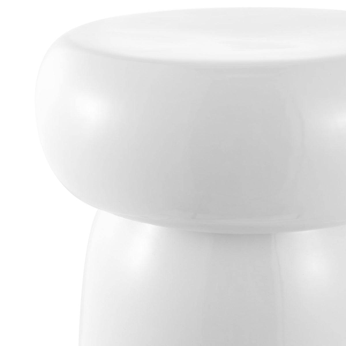 The white ceramic stool's generously rounded top narrows neatly into its sculptural base. || ACS4598A || detail_studio