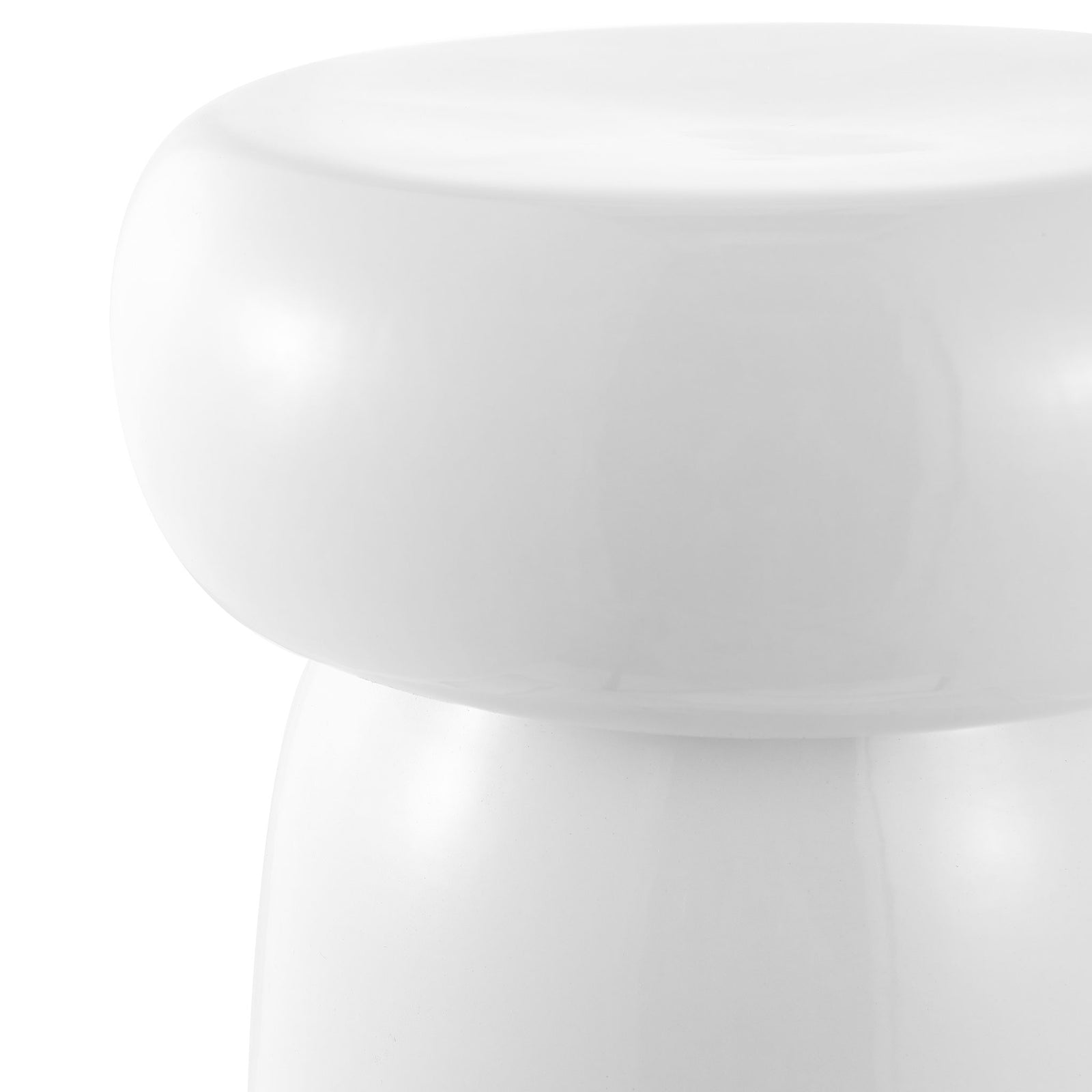 The white ceramic stool's generously rounded top narrows neatly into its sculptural base. || ACS4598A || detail_studio