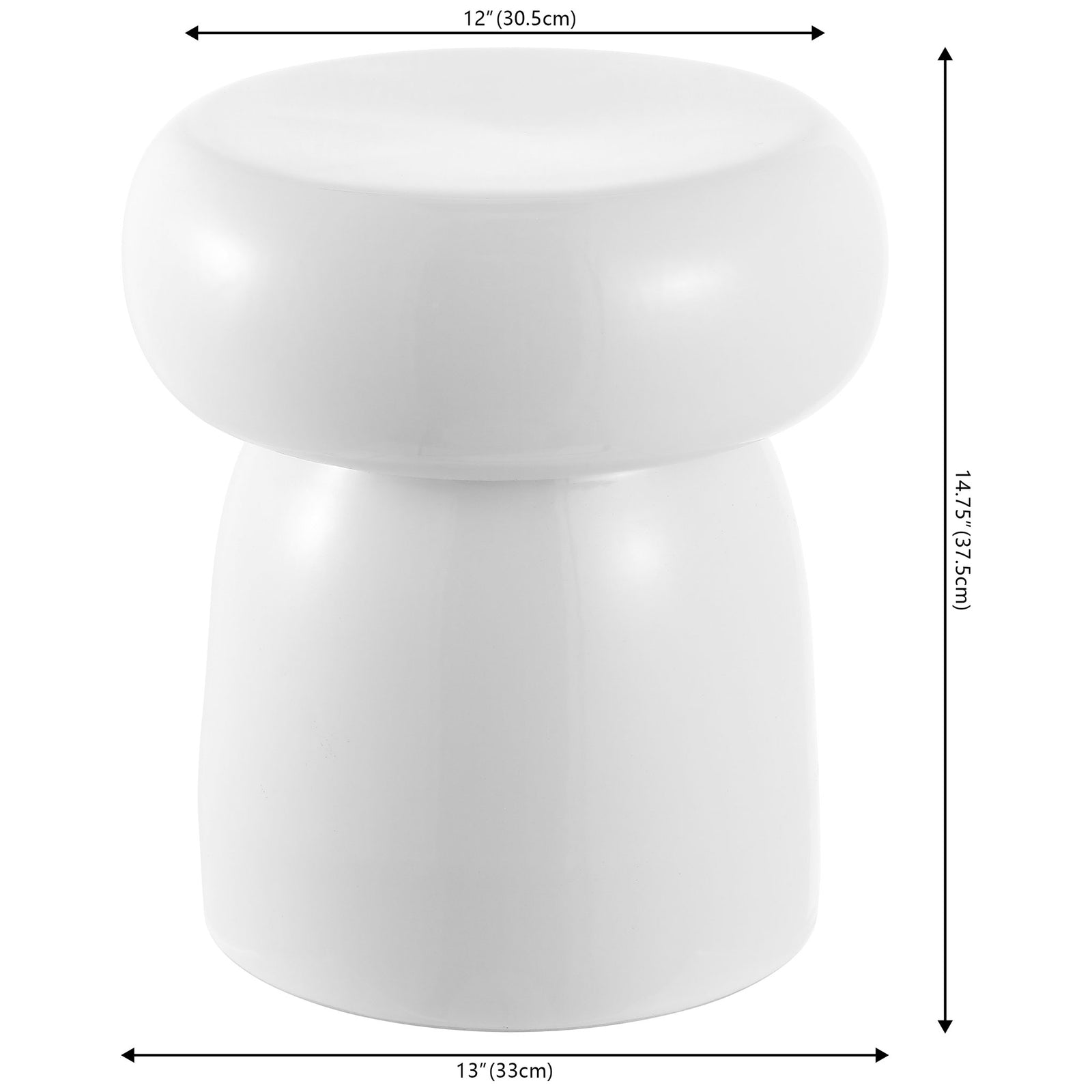 At 14.75 inches tall, the white ceramic stool has a 12-inch rounded top and a 13-inch base. || ACS4598A || dimension_studio