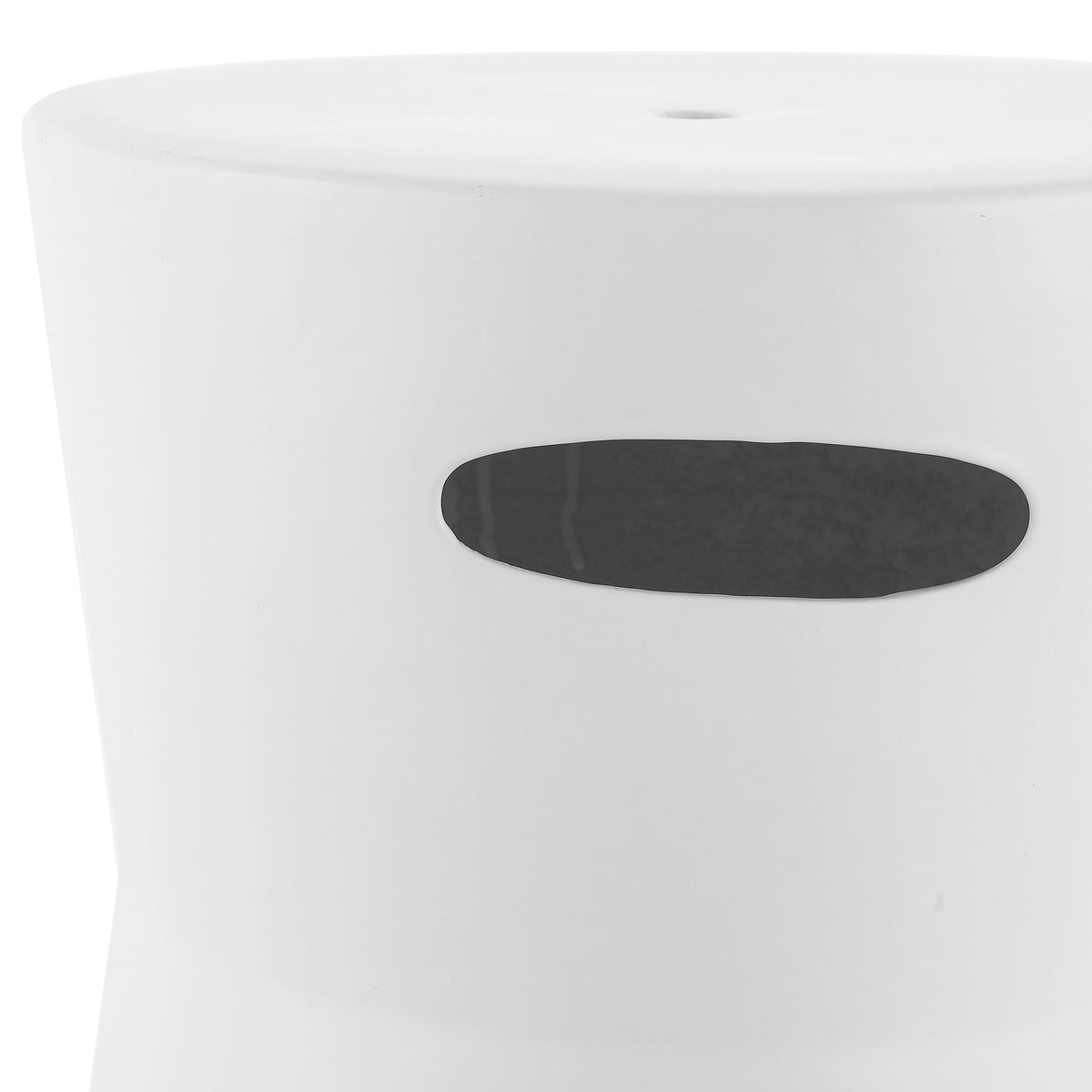 Oval side handhold adds a practical accent to the matte white ceramic stool || ACS4599A || handle_studio