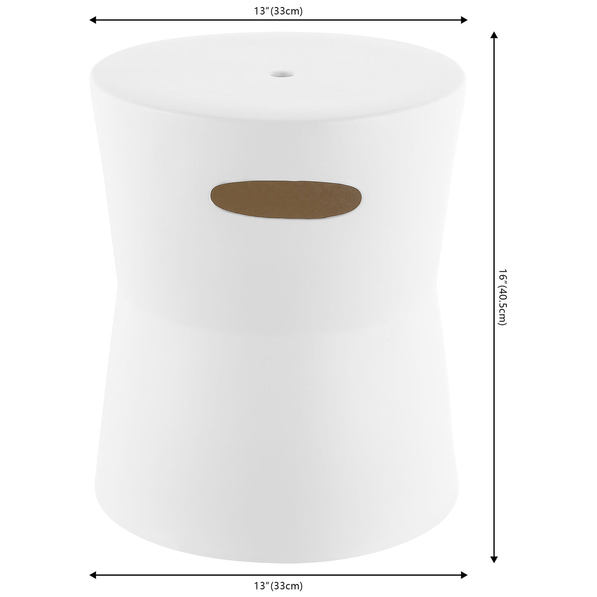 Matte white ceramic garden stool measures 13 inches wide and 16 inches tall || ACS4599A || dimension_studio