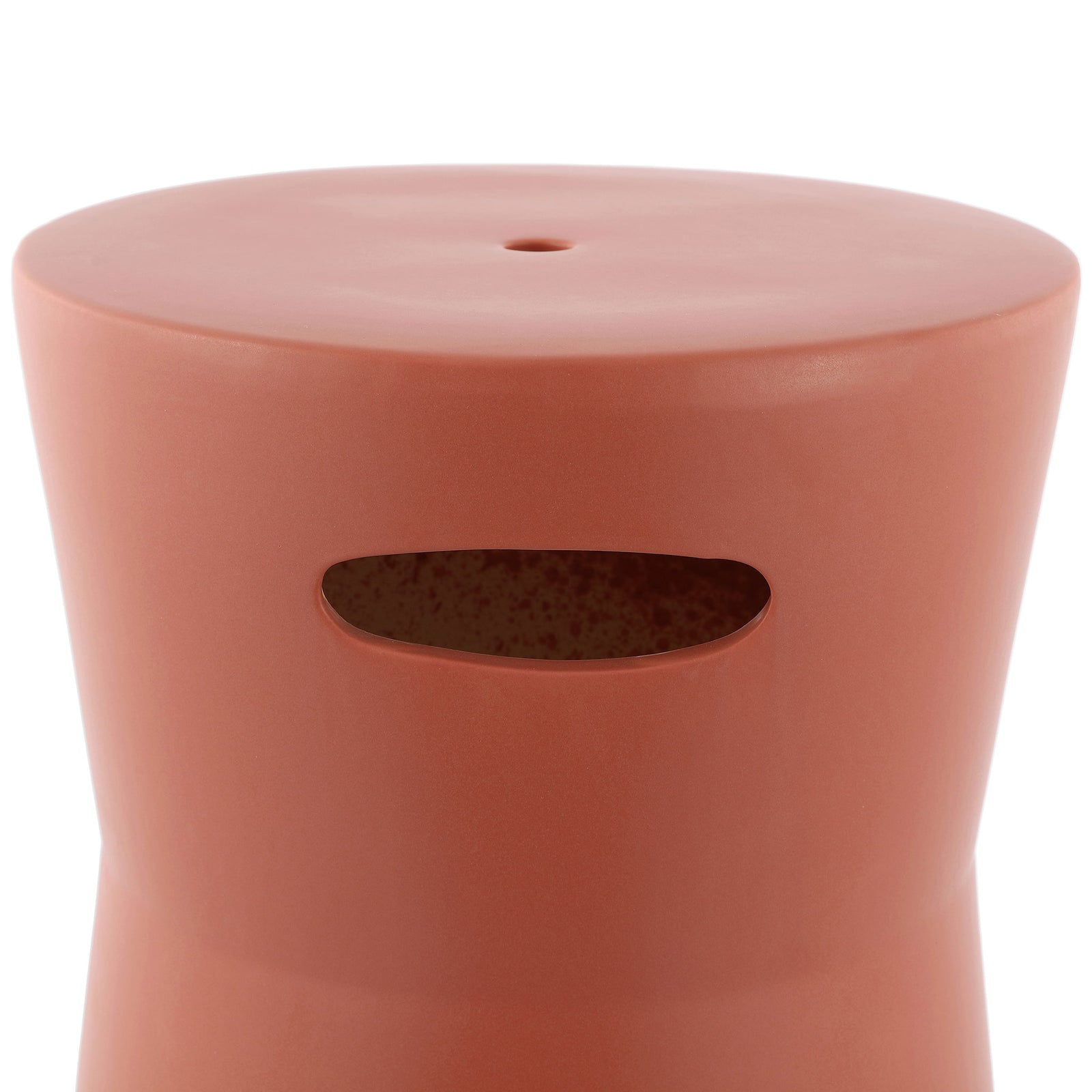 Oval side handhold adds practical appeal to the warm terracotta ceramic stool || ACS4599B || handle_studio