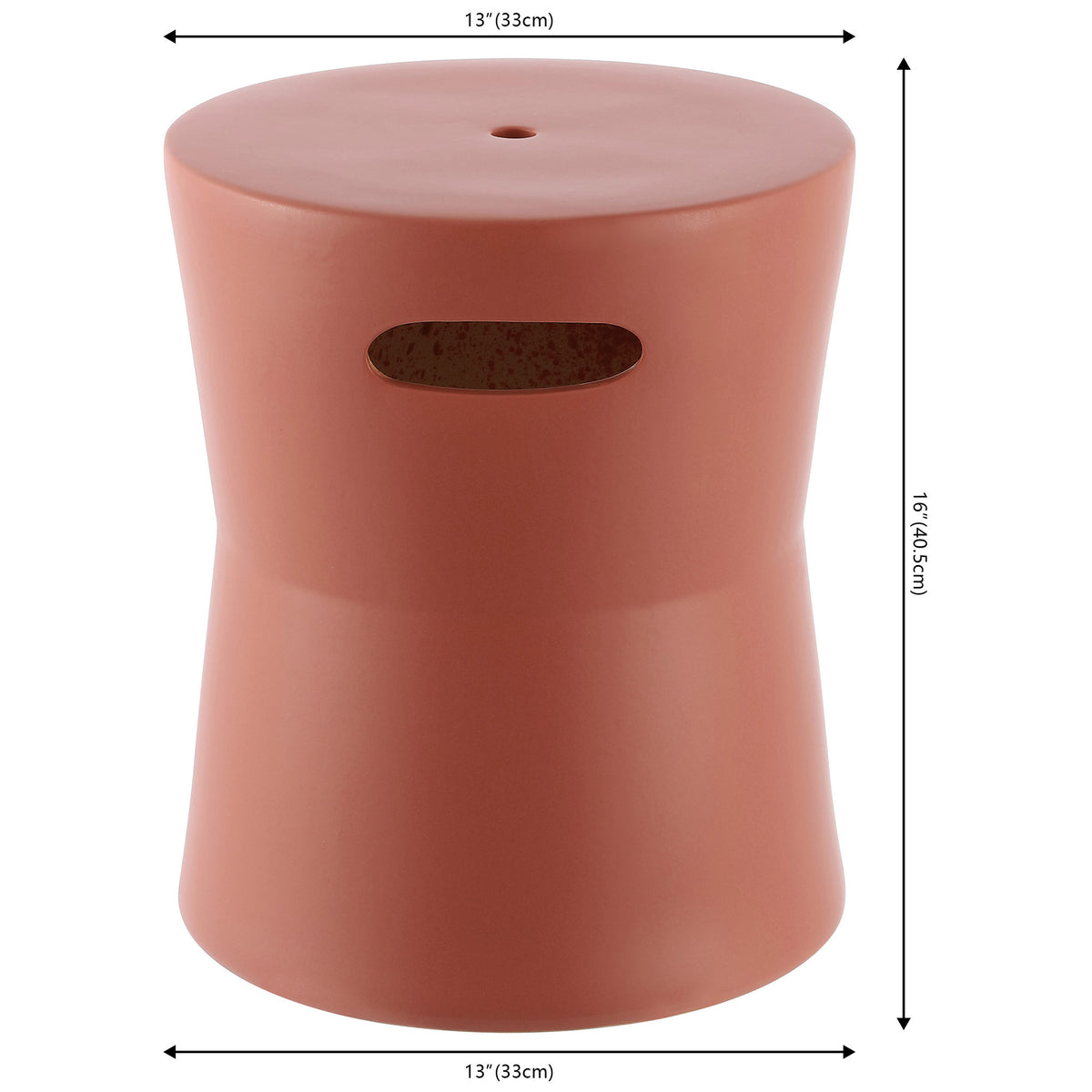 Terracotta ceramic garden stool measures 13 inches wide and 16 inches tall || ACS4599B || dimension_studio