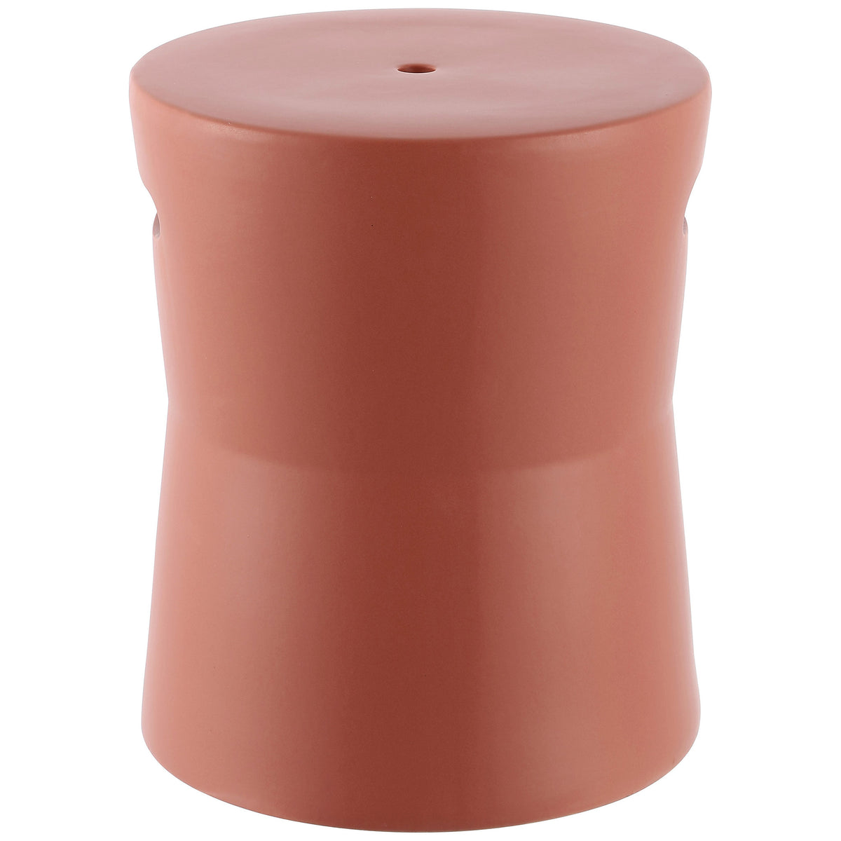 Warm terracotta ceramic curves inward at the waist and flares into a broad base || ACS4599B || side_studio