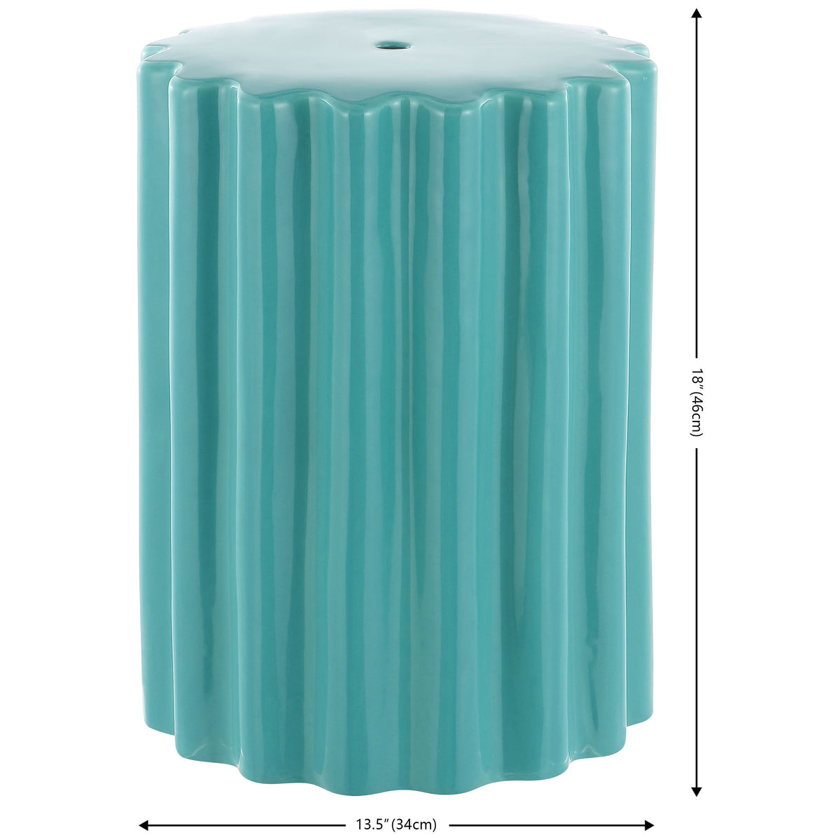 Robin's egg blue fluted ceramic garden stool measures 13.5 inches wide and 18 inches high || ACS4600B || dimension_studio