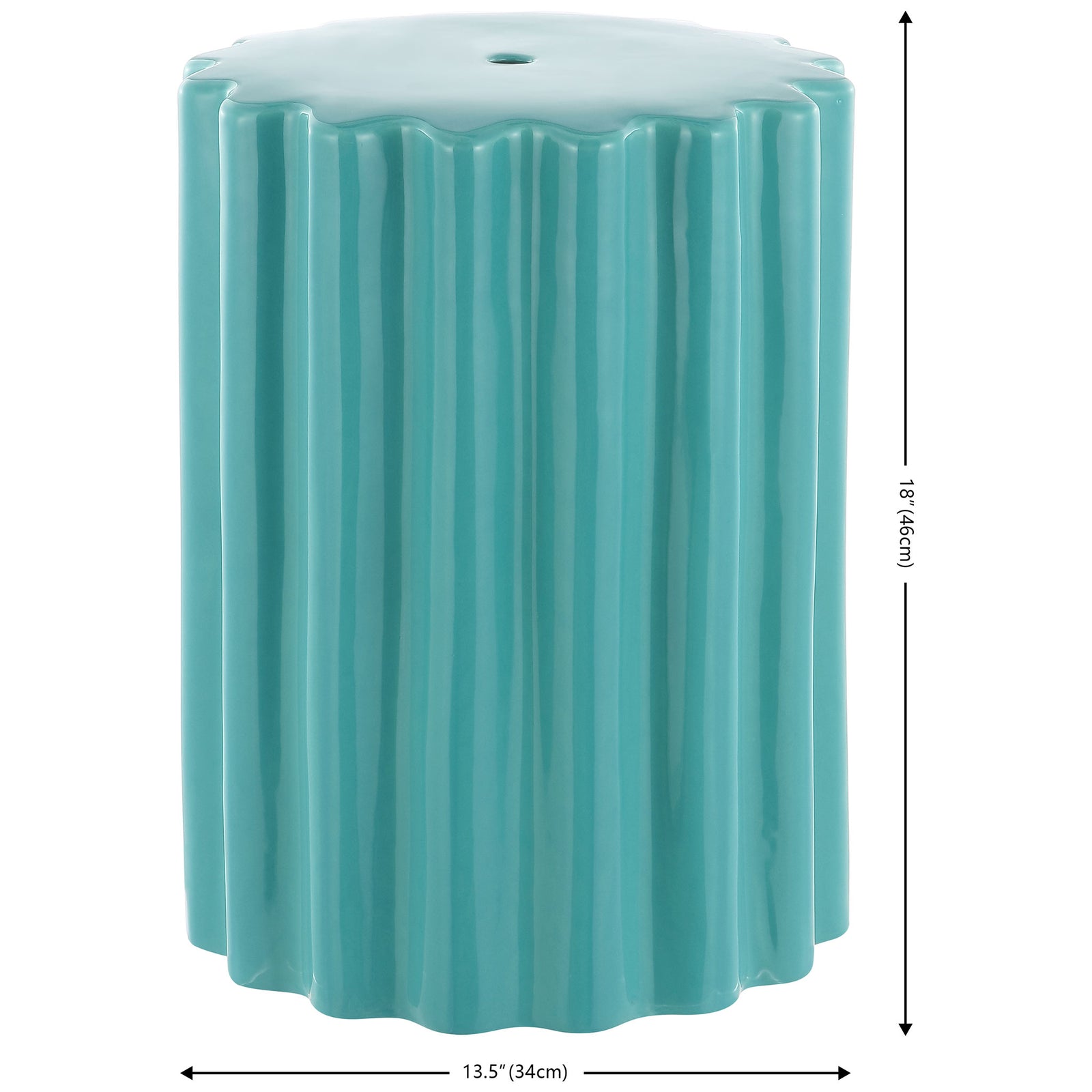 Robin's egg blue fluted ceramic garden stool measures 13.5 inches wide and 18 inches high || ACS4600B || dimension_studio
