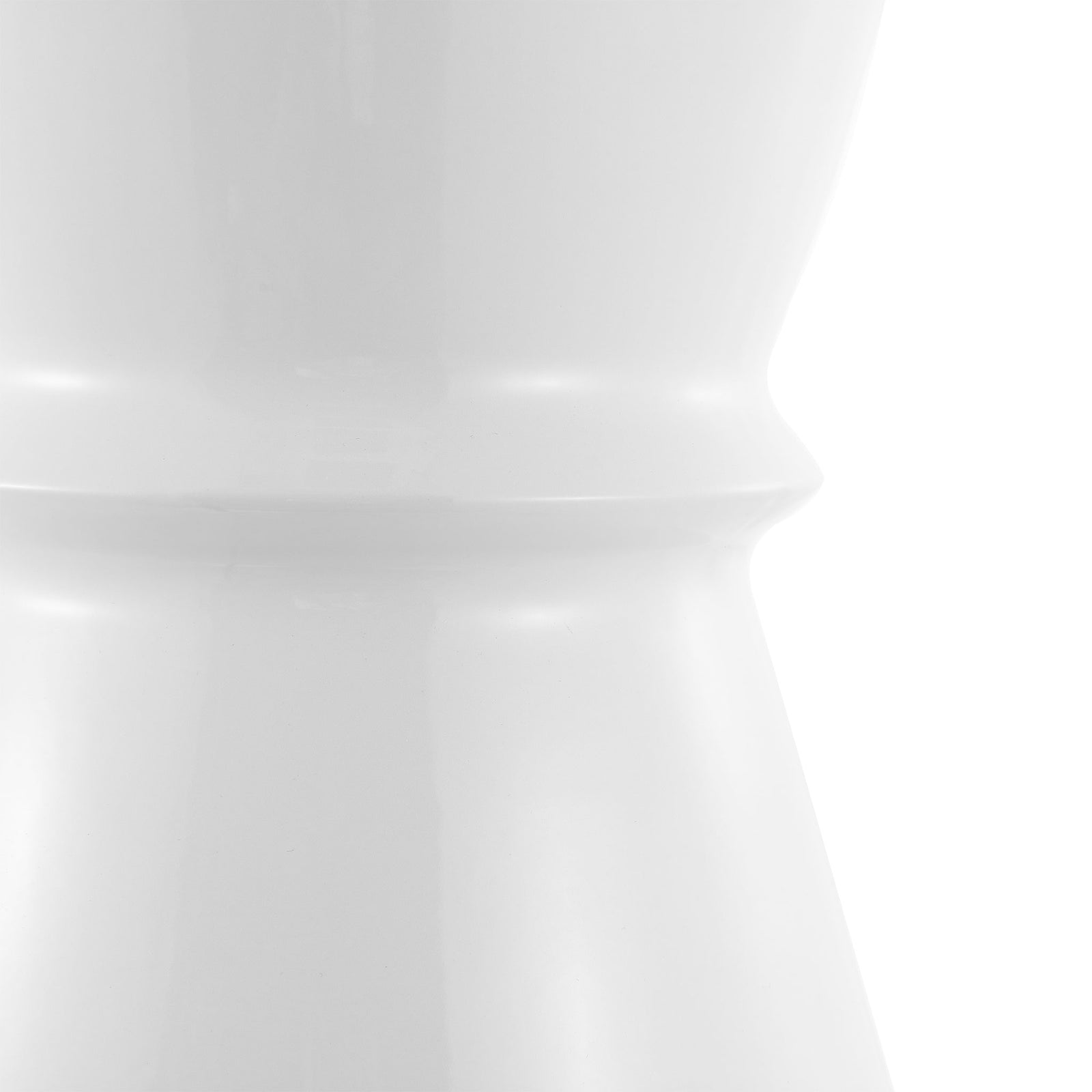 A raised band wraps around the cinched waist of this glossy white ceramic stool. || ACS4601A || detail_studio