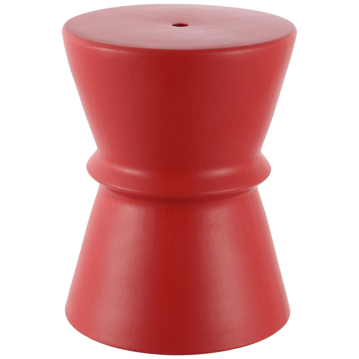 This bright red ceramic garden stool pairs a round top with a tapered, cinched silhouette. || ACS4601C || front_studio