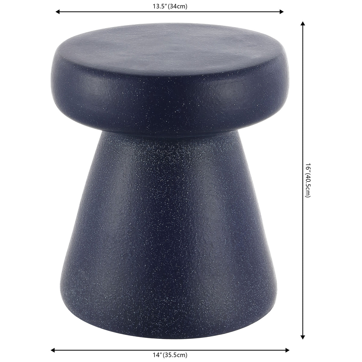 Navy speckled stool stands 16 inches high with a 13.5-inch top and 14-inch base || ACS4603A || dimension_studio