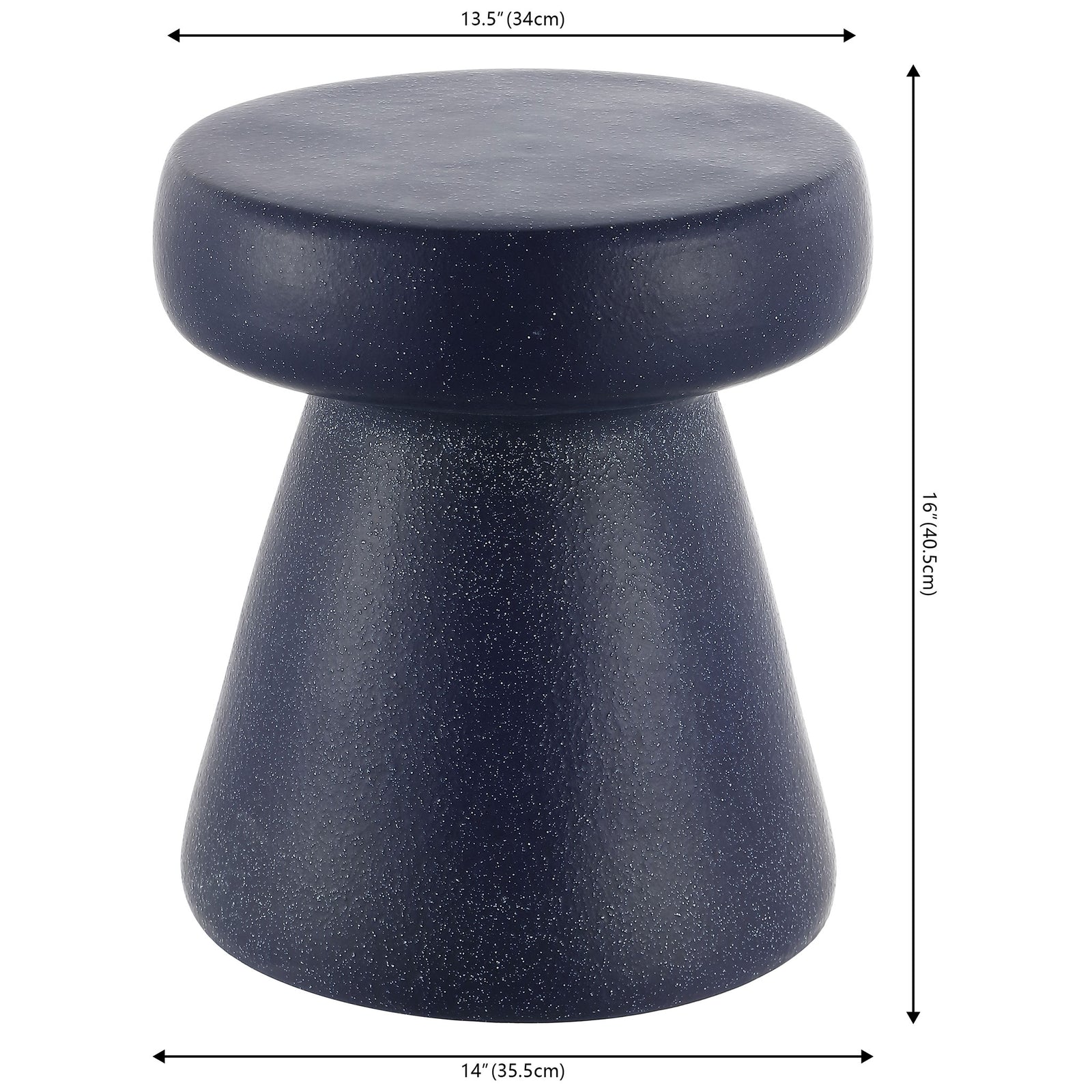 Navy speckled stool stands 16 inches high with a 13.5-inch top and 14-inch base || ACS4603A || dimension_studio