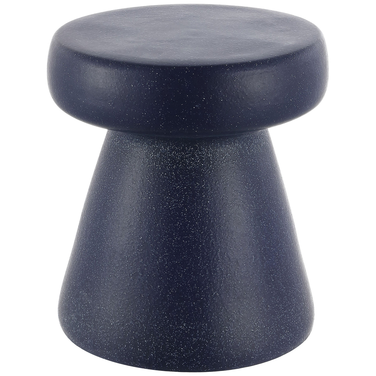 Navy speckled ceramic garden stool pairs a broad round top with a tapered base || ACS4603A || front_studio