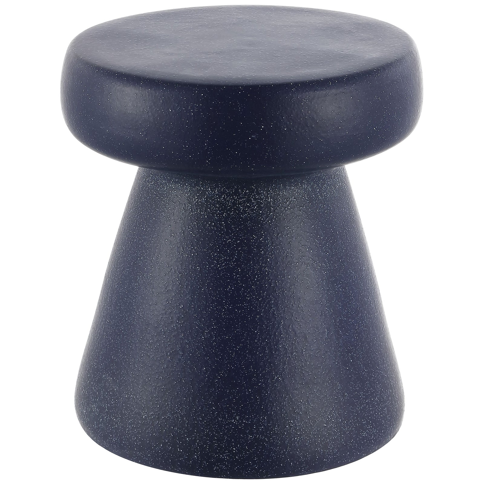 Navy speckled ceramic garden stool pairs a broad round top with a tapered base || ACS4603A || front_studio