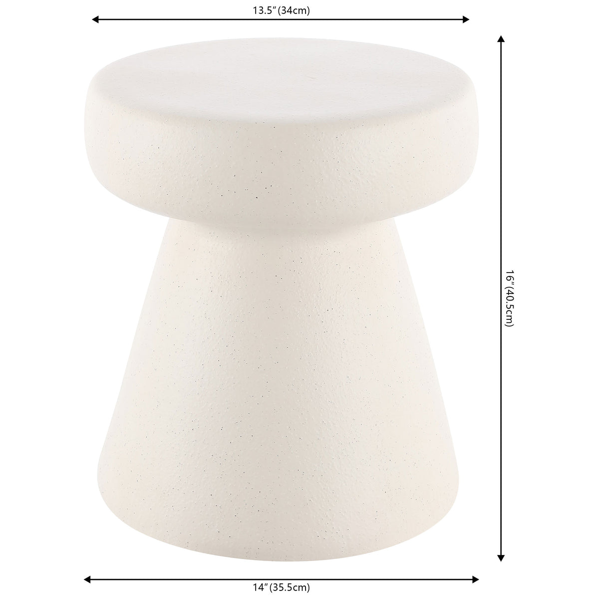 Cream ceramic stool stands 16 inches high with a 13.5-inch top and 14-inch base || ACS4603B || dimension_studio