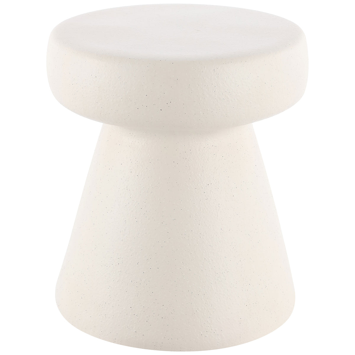Cream ceramic garden stool has a rounded top, softly speckled finish, and tapered base || ACS4603B || front_studio
