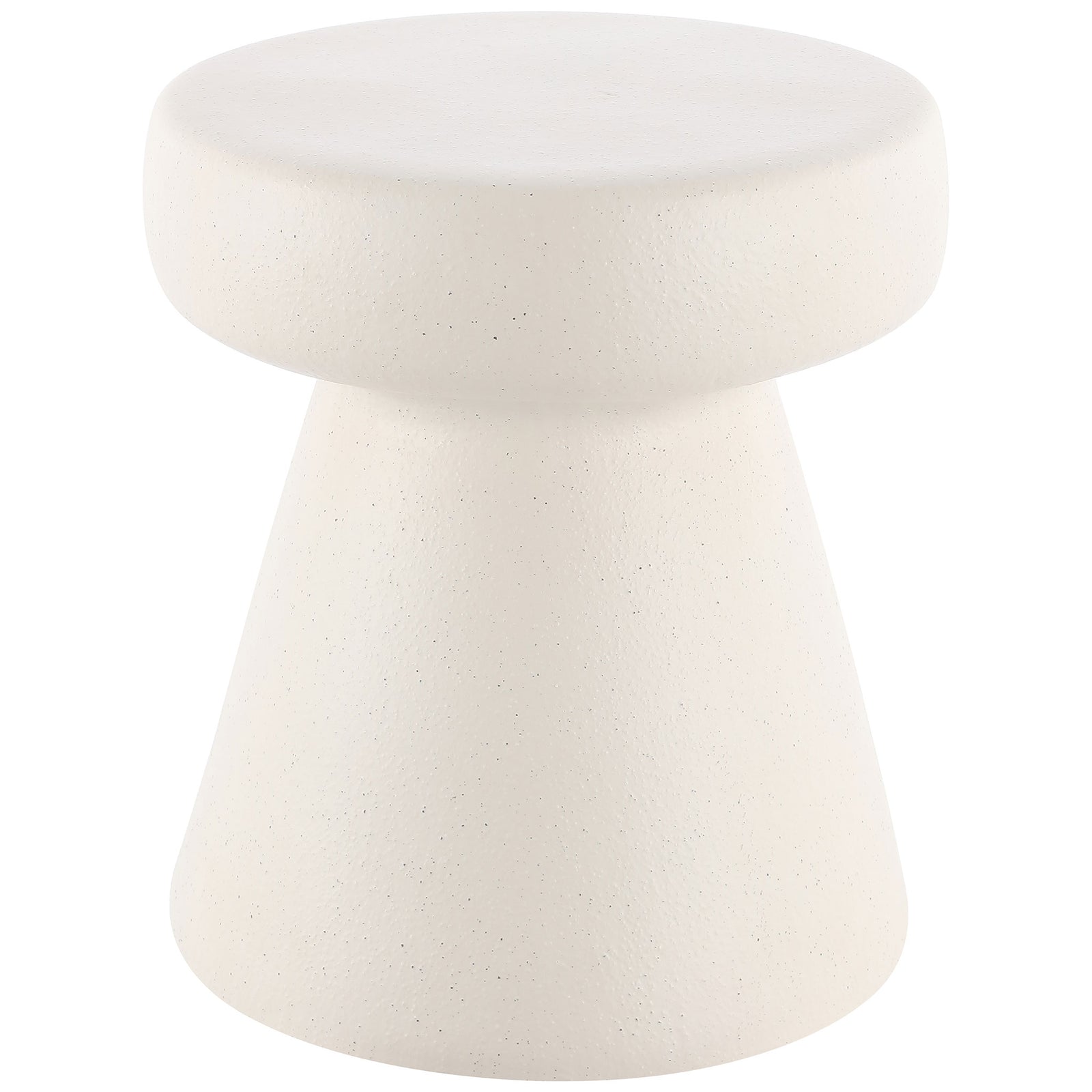 Cream ceramic garden stool has a rounded top, softly speckled finish, and tapered base || ACS4603B || front_studio