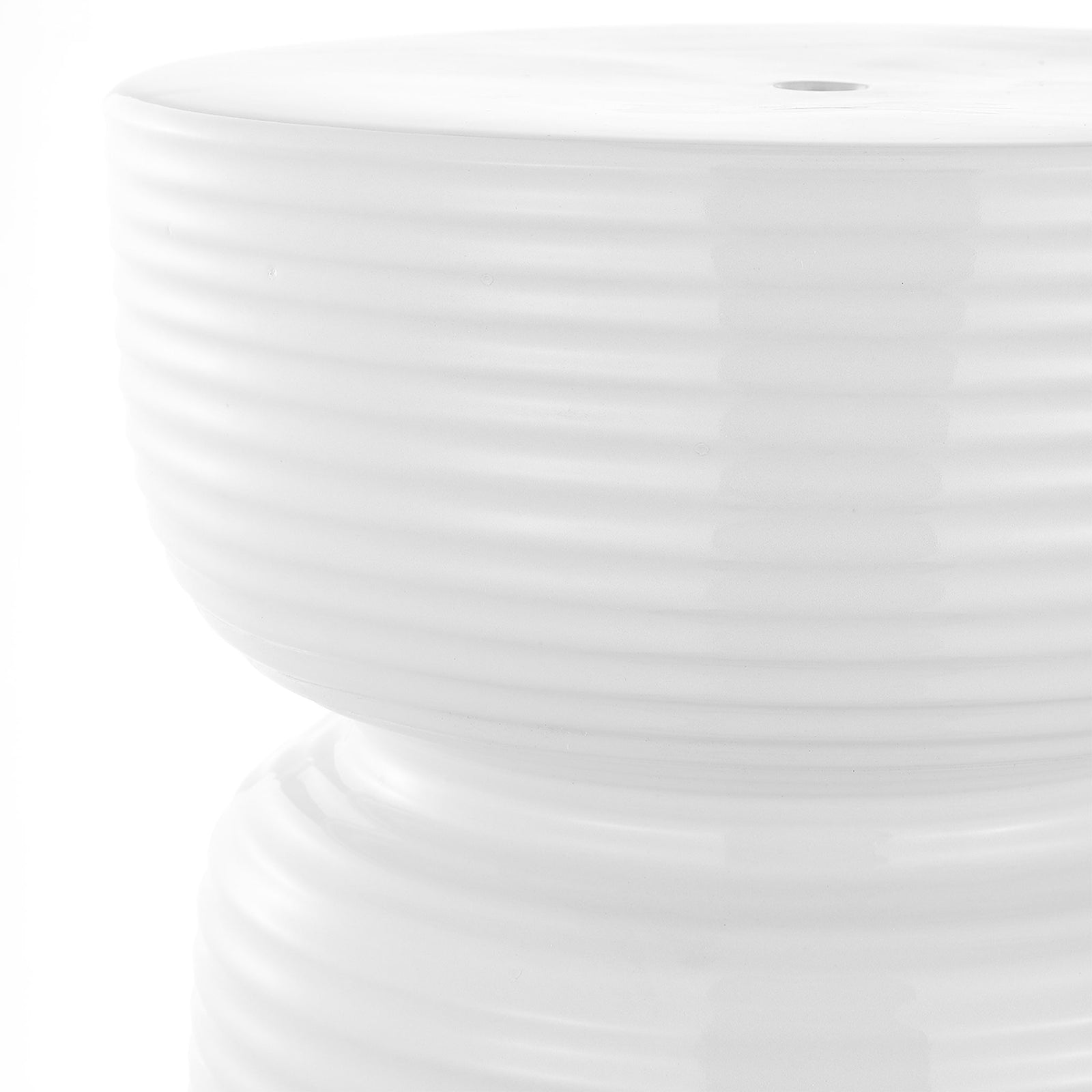 White ceramic stool has a rounded, ribbed upper section and a gently recessed waist || ACS4605A || detail_studio