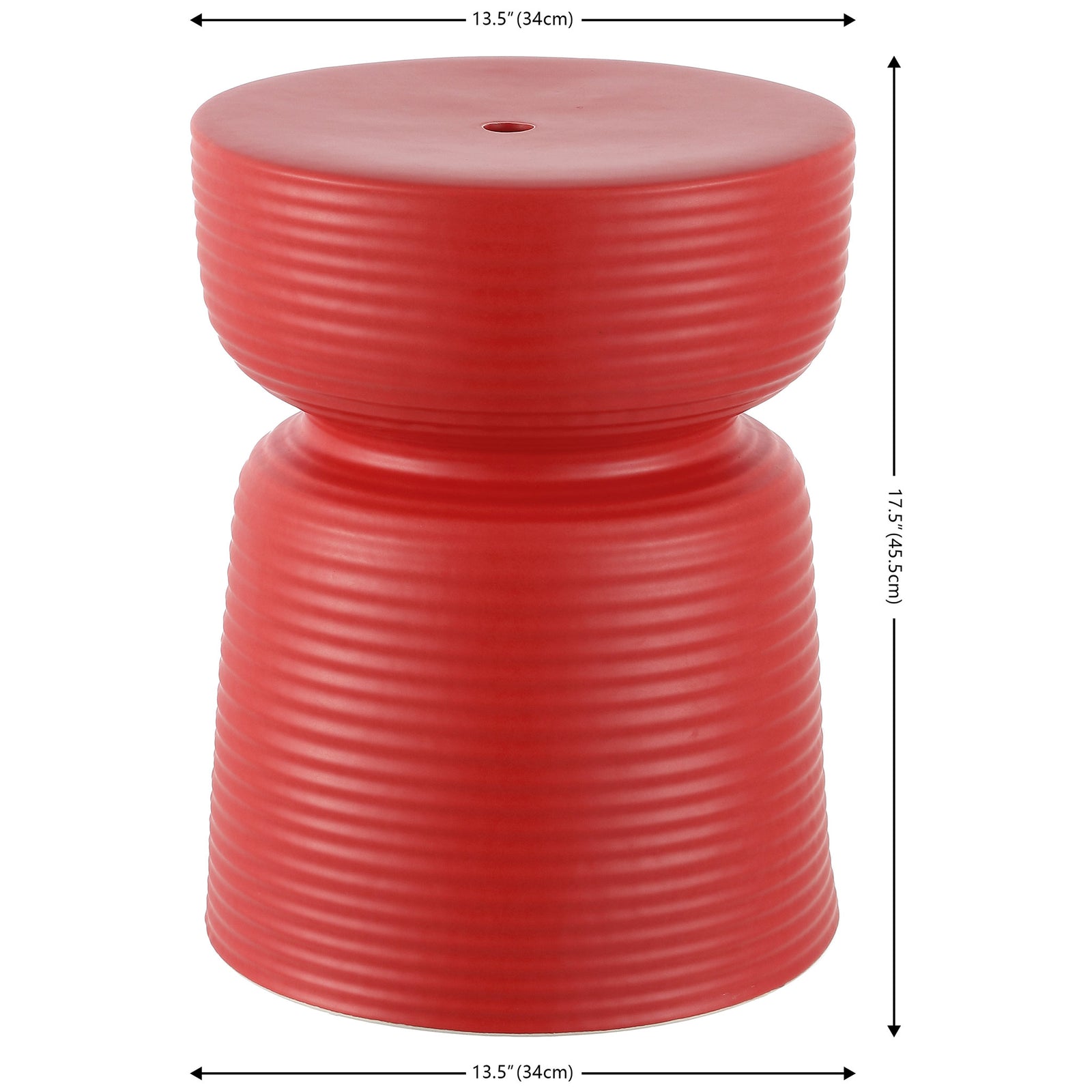 Ribbed red ceramic stool measures 13.5 inches across and 17.5 inches tall || ACS4605C || dimension_studio