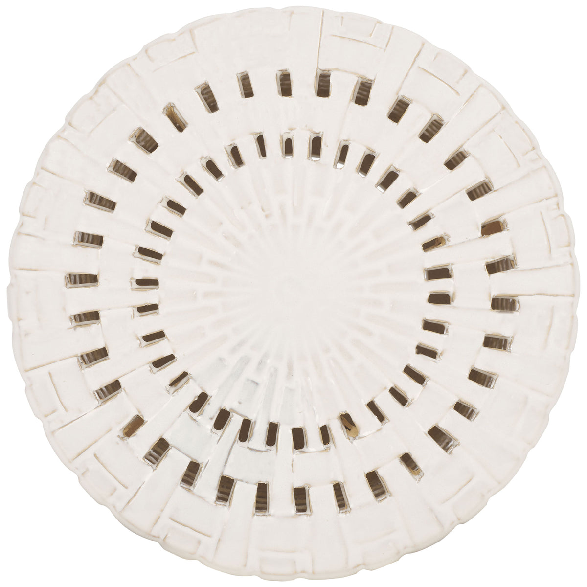 Round cream ceramic top features concentric cutouts and a textured outer rim || ACS4606A || top_studio
