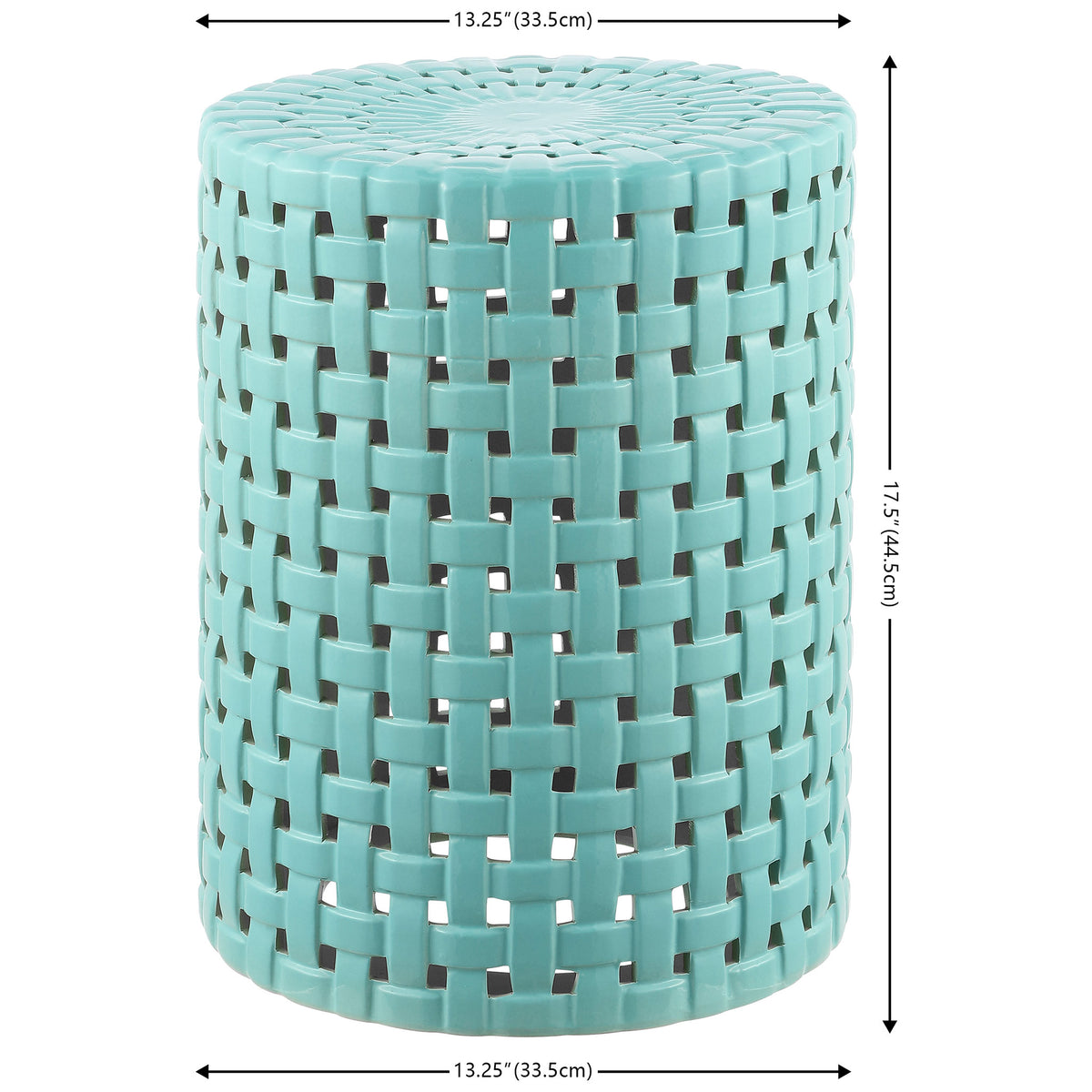 Robin's egg blue ceramic garden stool stands 17.5 inches tall with a 13.25-inch diameter