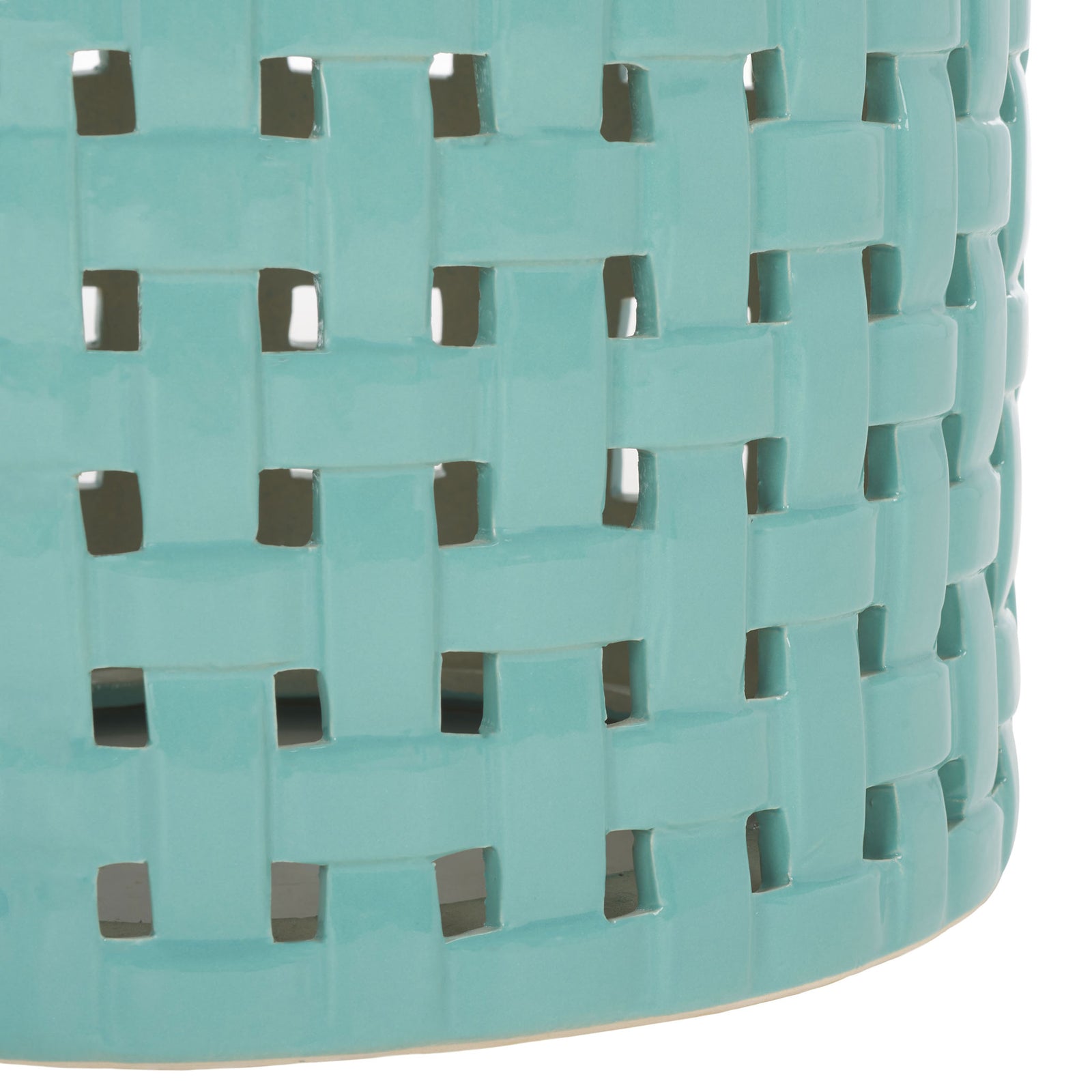 Glossy blue ceramic lattice meets a smooth, rounded base at the bottom of the stool || ACS4606B || leg_studio