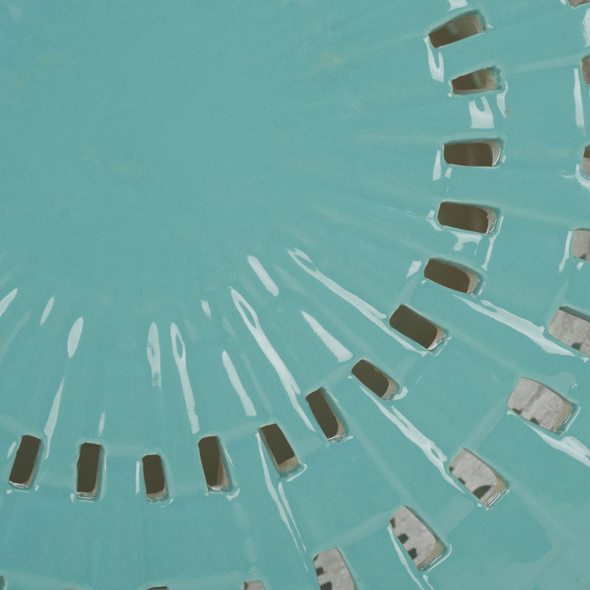 Glossy robin's egg blue glaze gleams across sculpted ceramic and small open cutouts || ACS4606B || swatch_studio