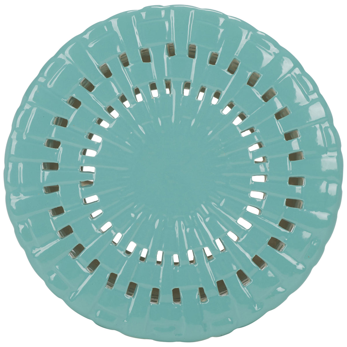 Robin's egg blue ceramic top has a smooth center framed by concentric openwork rings || ACS4606B || top_studio