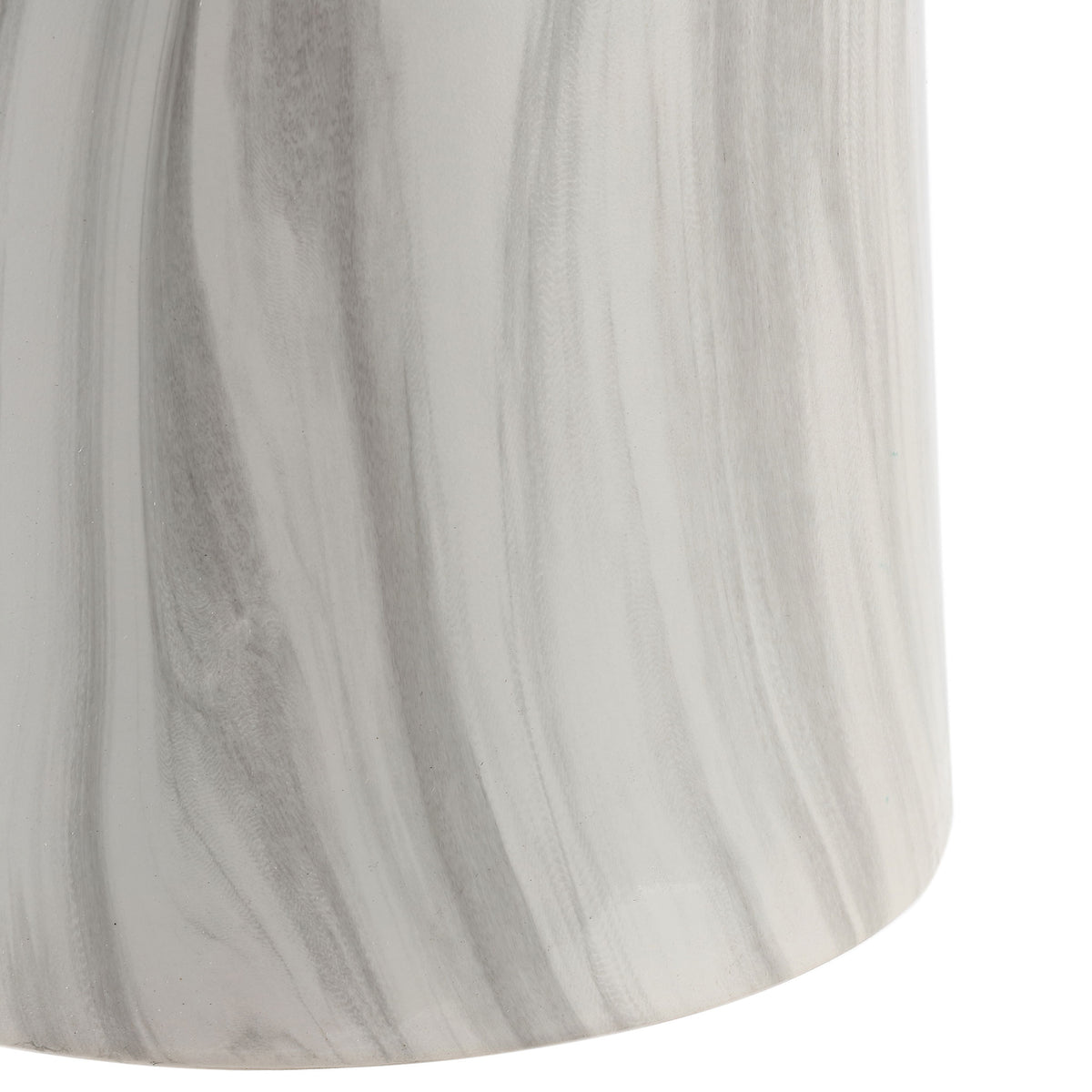 Gray veining flows across the flared base of this white ceramic stool. || ACS4607A || leg_studio