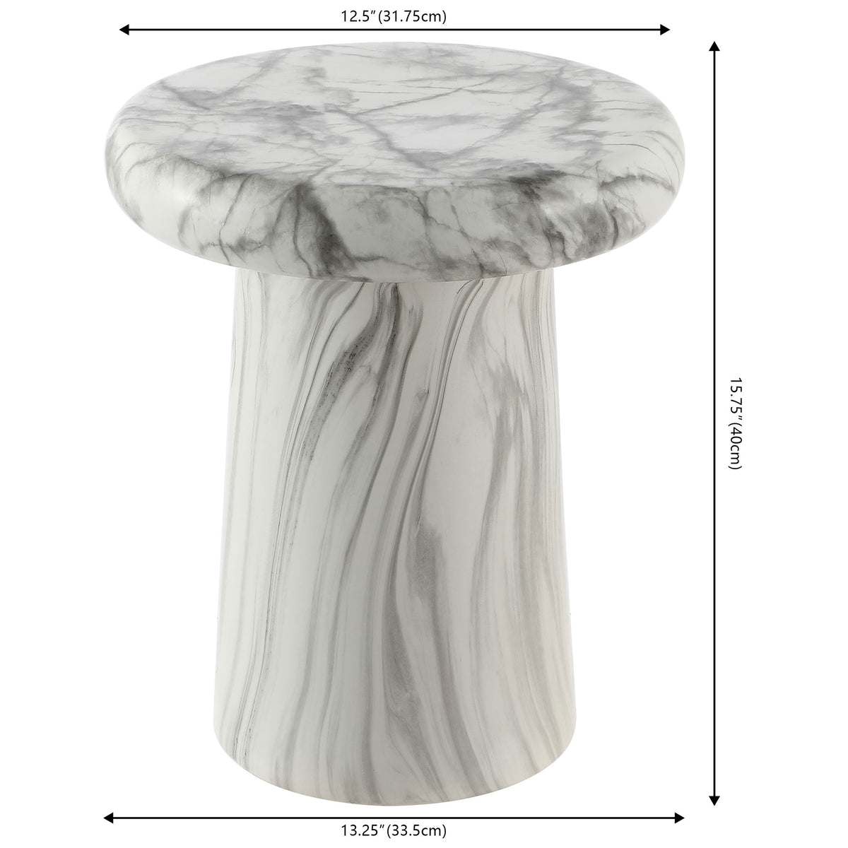 The white marble-look ceramic stool stands 15.75 inches tall and has a 13.25-inch base. || ACS4607A || dimension_studio