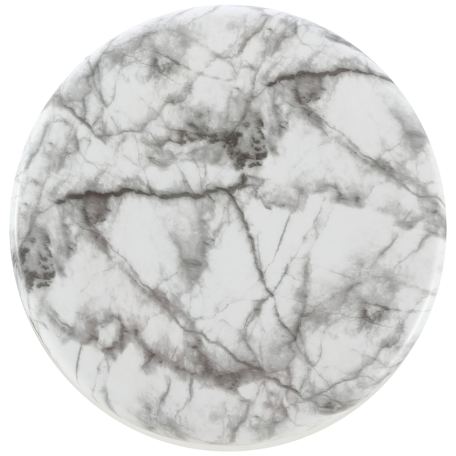 Gray marble-look veining sweeps across the smooth, circular seat of this ceramic stool. || ACS4607A || top_studio