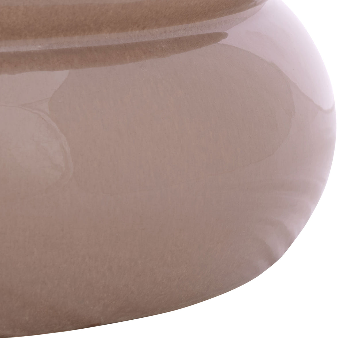 A broad, rounded taupe base shows off the ceramic stool's reflective glaze. || ACS4608A || leg_studio