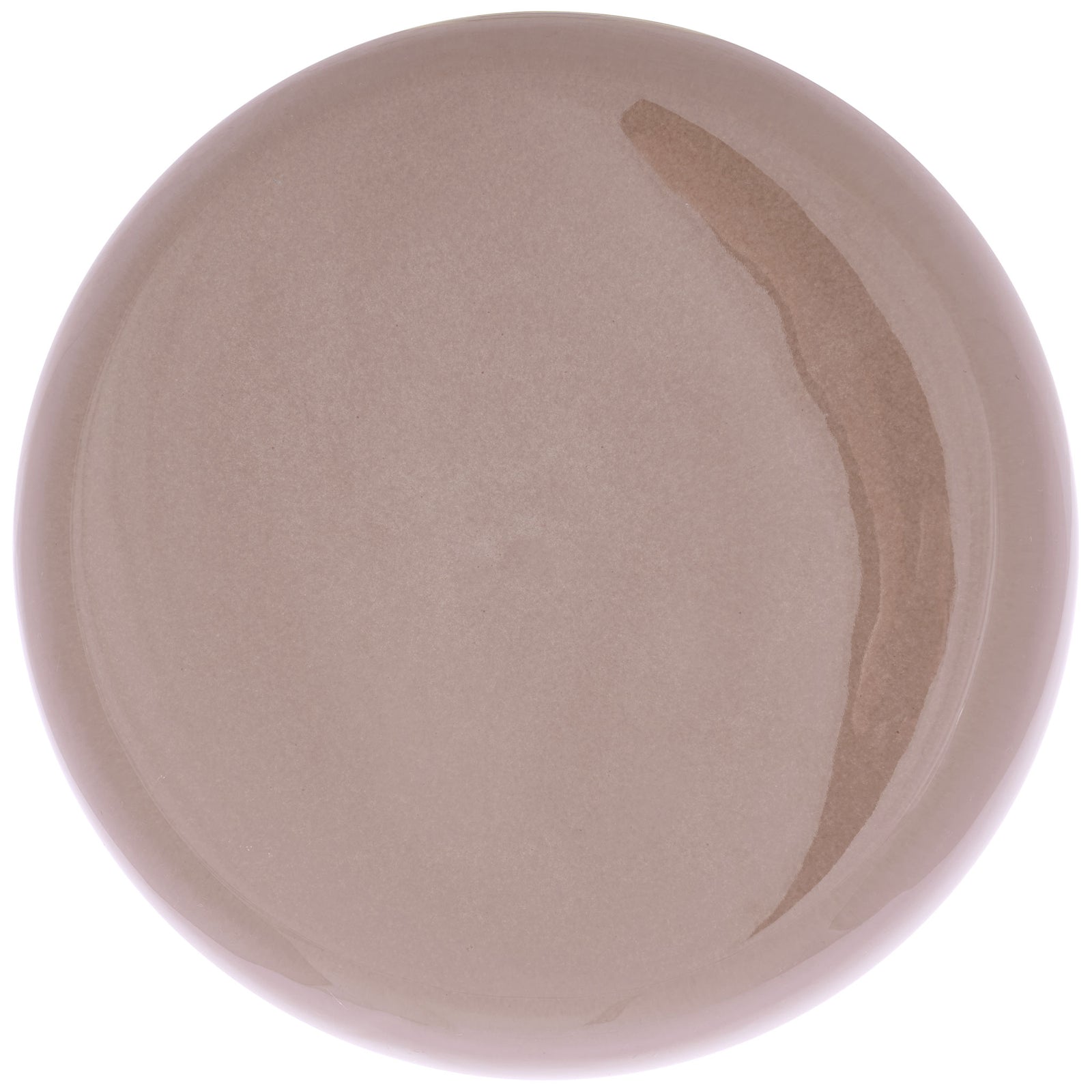 A smooth circular top with a subtle rim showcases the stool's glossy taupe glaze. || ACS4608A || top_studio