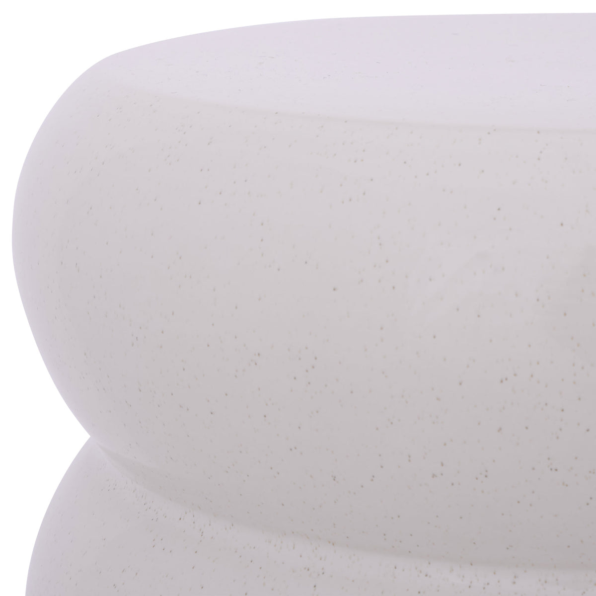 Subtle speckles soften the light cream ceramic glaze along the stool's rounded upper tier. || ACS4608B || detail_studio