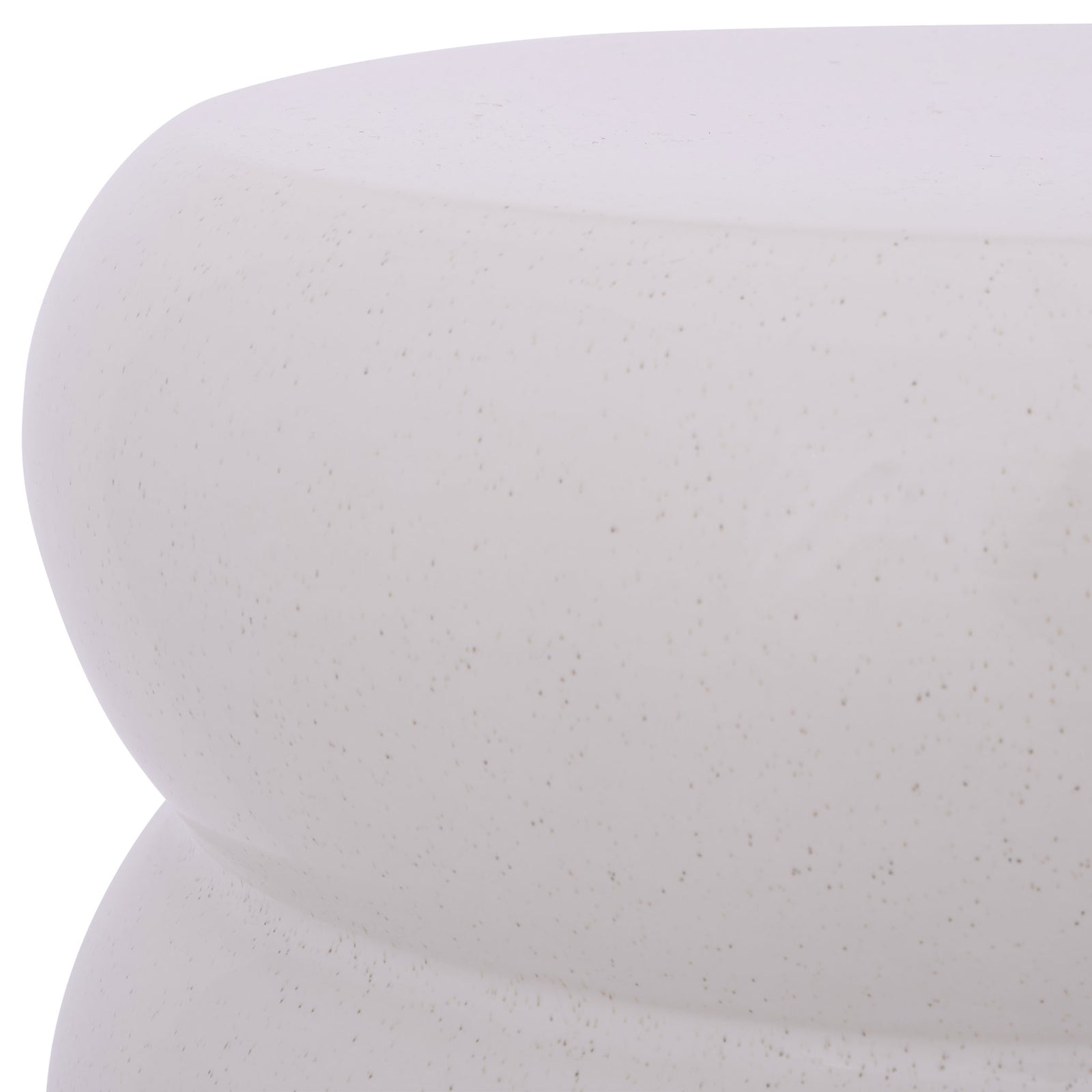 Subtle speckles soften the light cream ceramic glaze along the stool's rounded upper tier. || ACS4608B || detail_studio